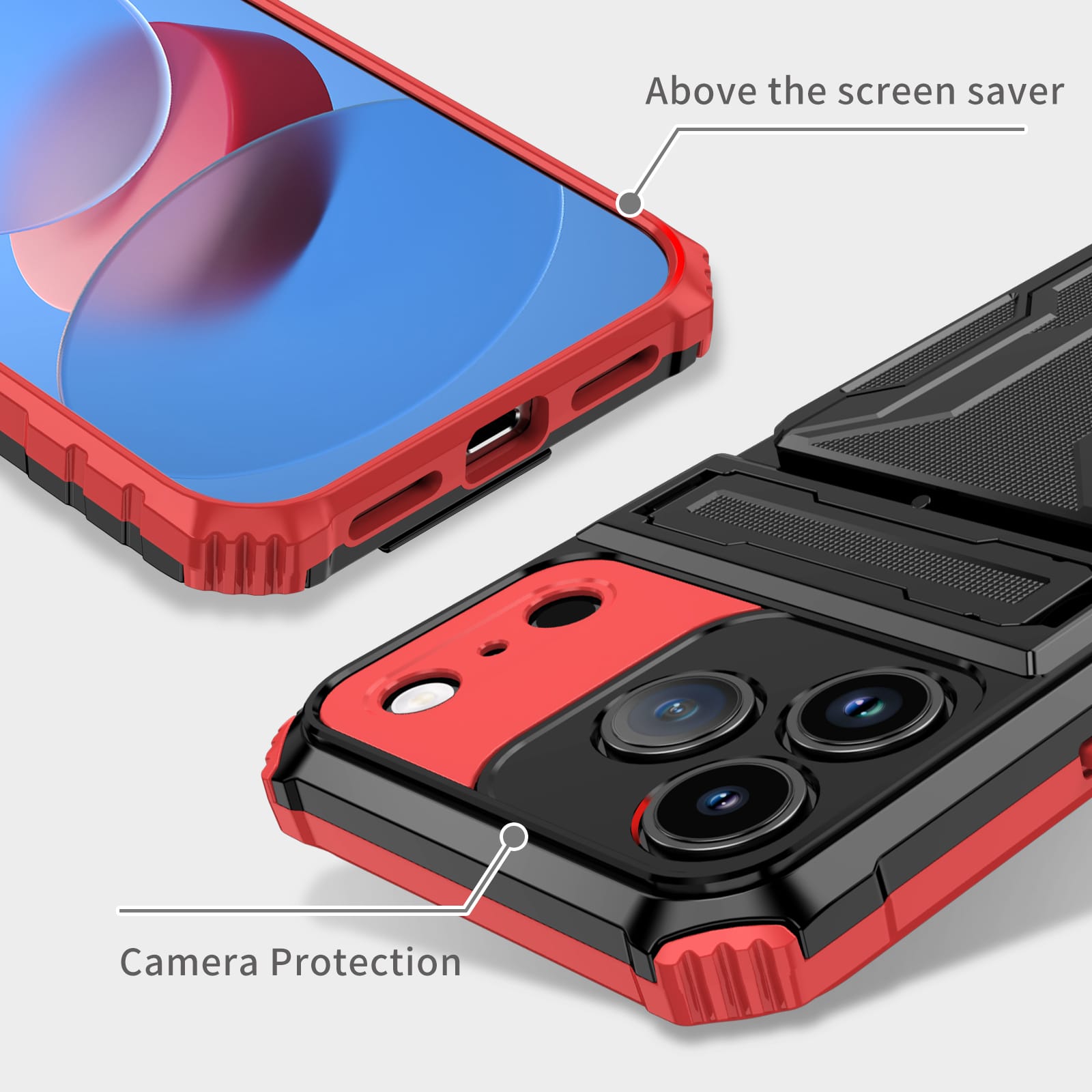 iPhone 17 Pro Max Heavy Duty Kickstand Card Holder Case Shockproof Red