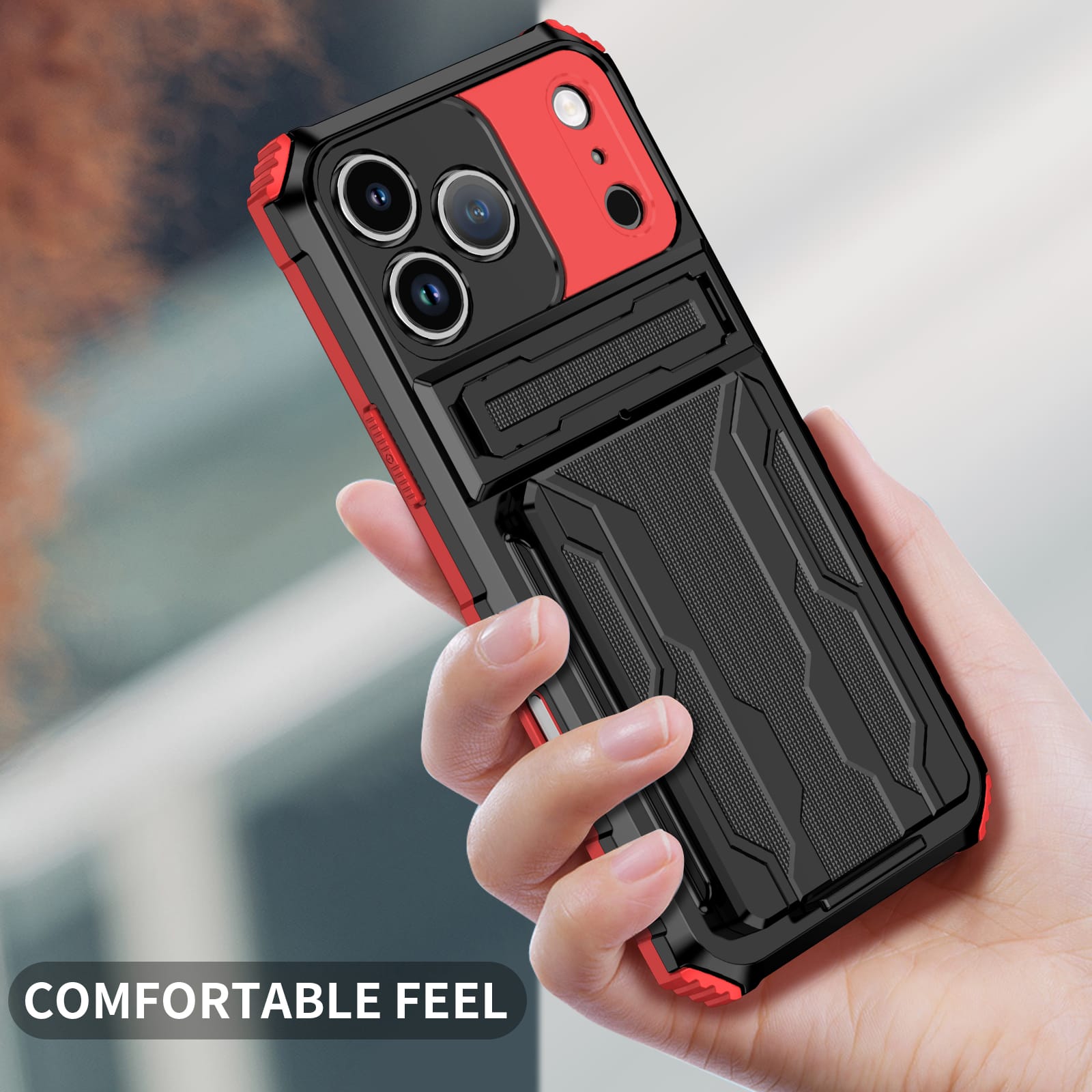 iPhone 17 Pro Max Heavy Duty Kickstand Card Holder Case Shockproof Red