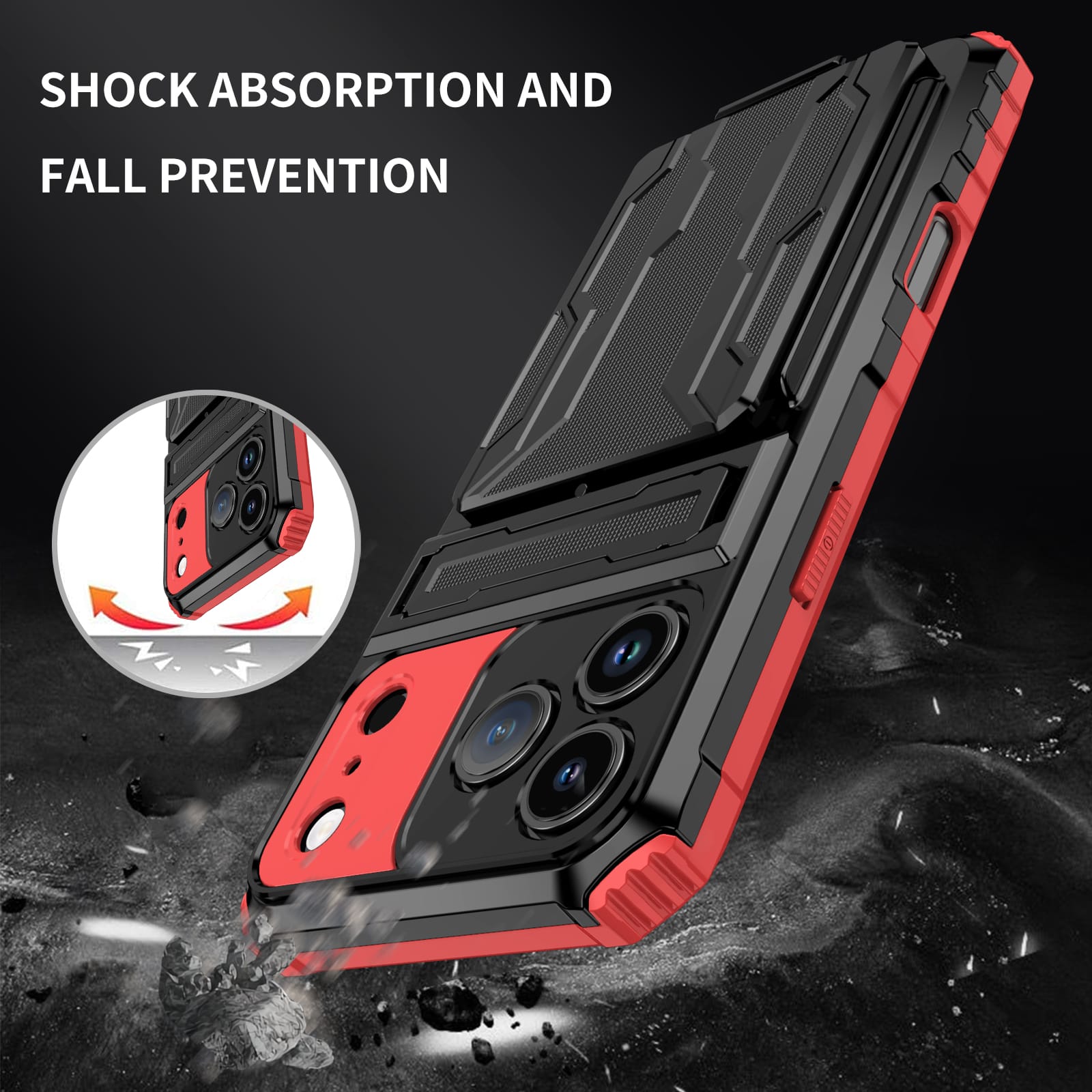 iPhone 17 Pro Max Heavy Duty Kickstand Card Holder Case Shockproof Red