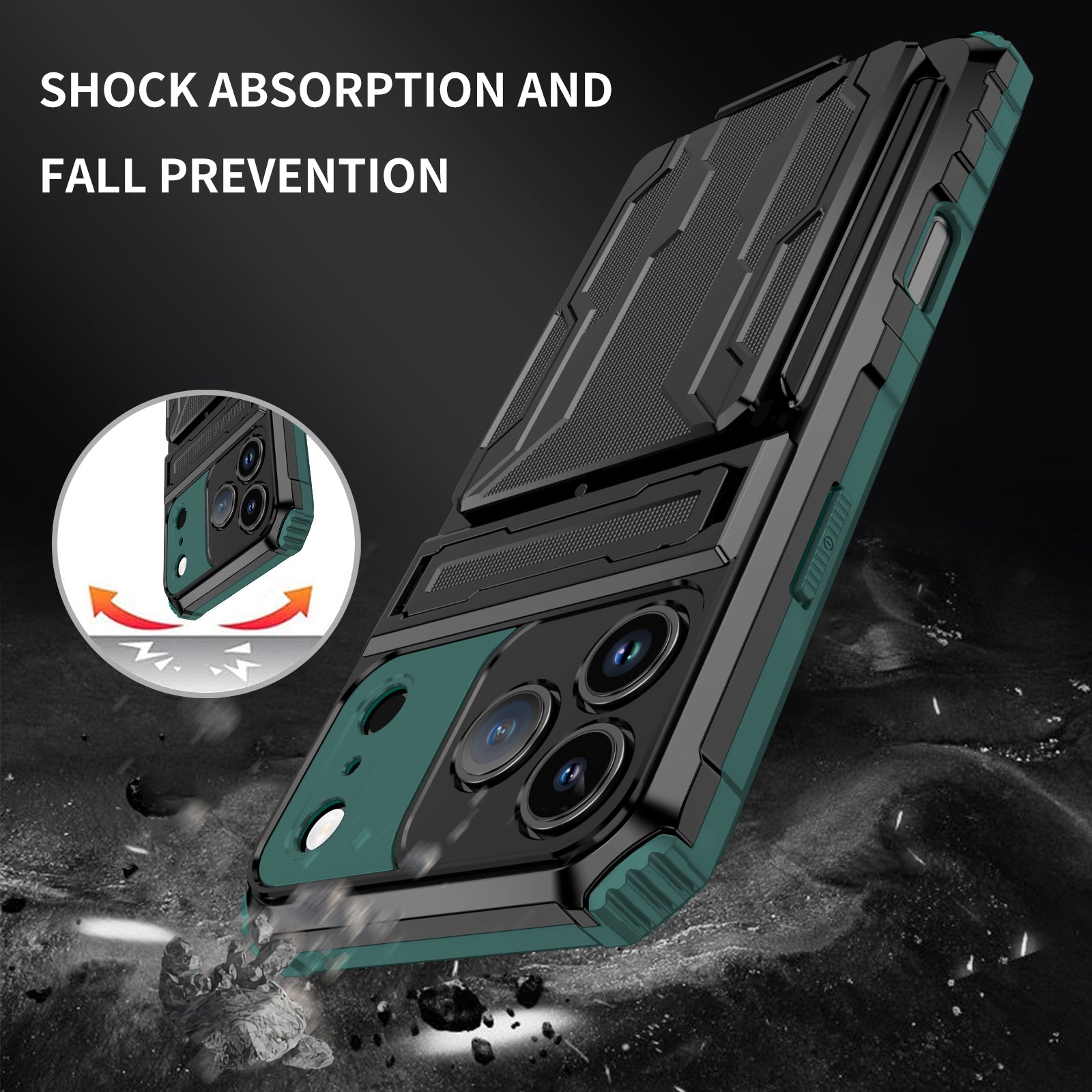 iPhone 17 Pro Max Heavy Duty Kickstand Card Holder Case Shockproof Teal