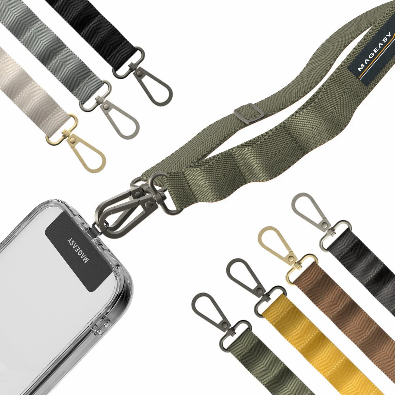 Mageasy 20mm Universal Crossbody Phone Strap with Strap Card – Army Green