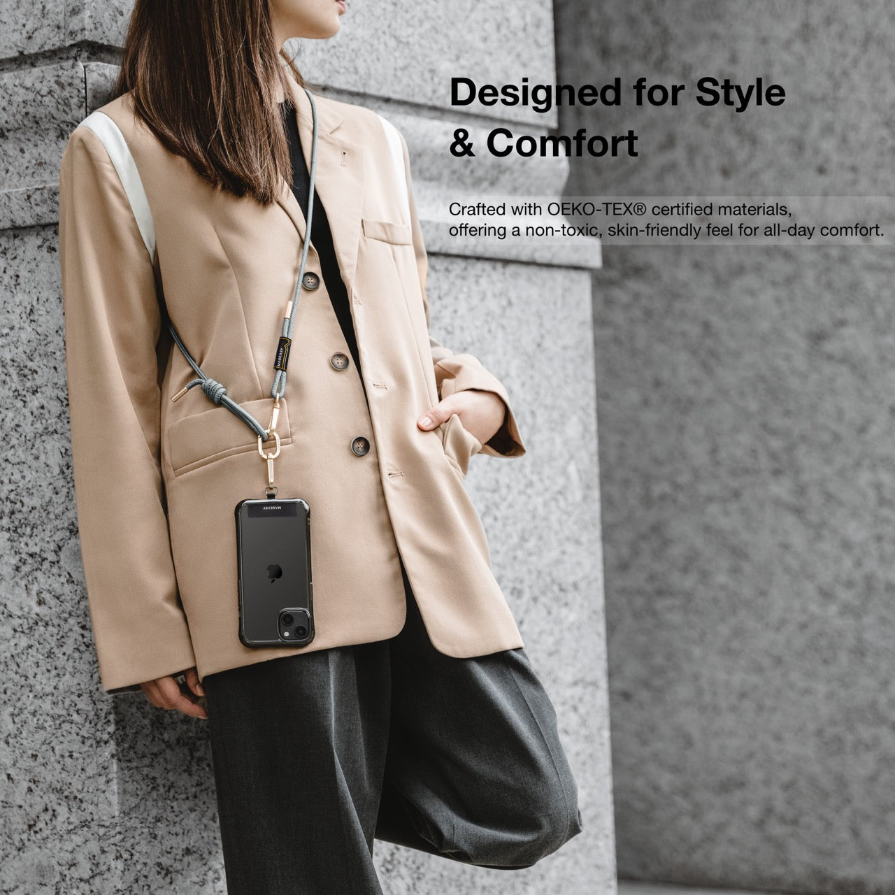 Mageasy 6mm Universal Crossbody Phone Strap with Strap Card - Beige