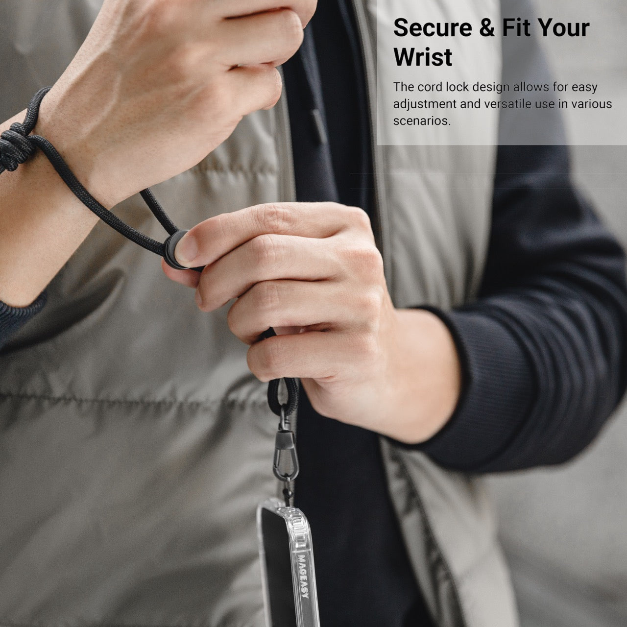 Mageasy 6mm Wrist Phone Strap with Strap Card – Adjustable Hand Strap - Black