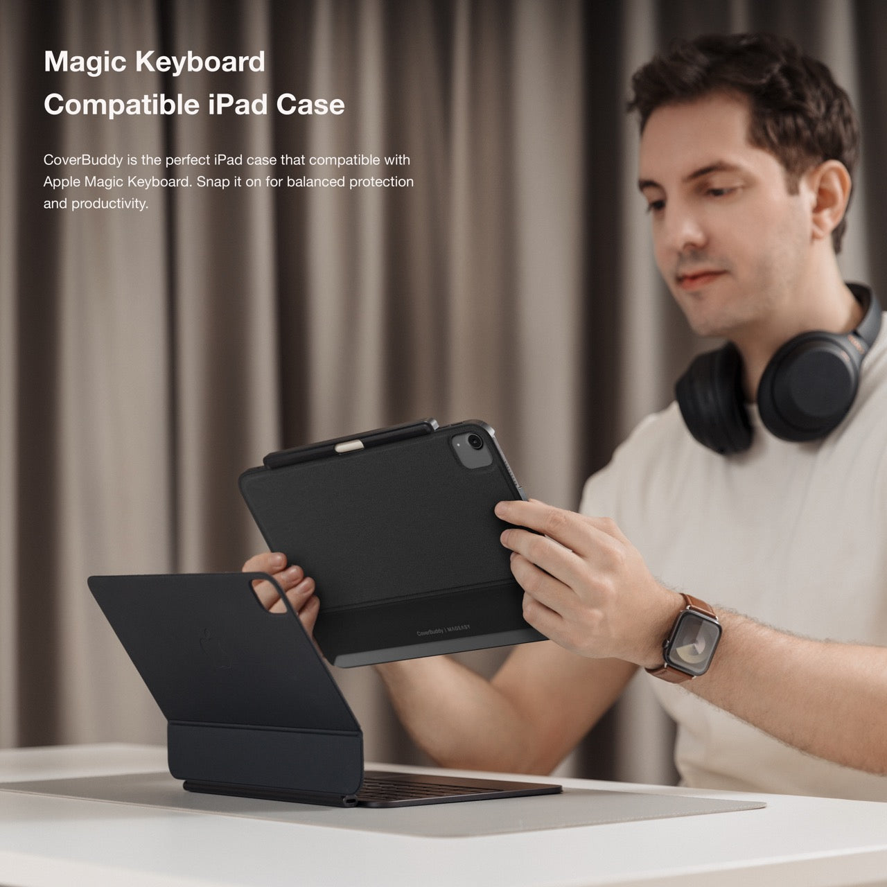 Mageasy CoverBuddy Magnetic Case with Graphene for iPad Air 11"– Magic Keyboard Compatible-Black