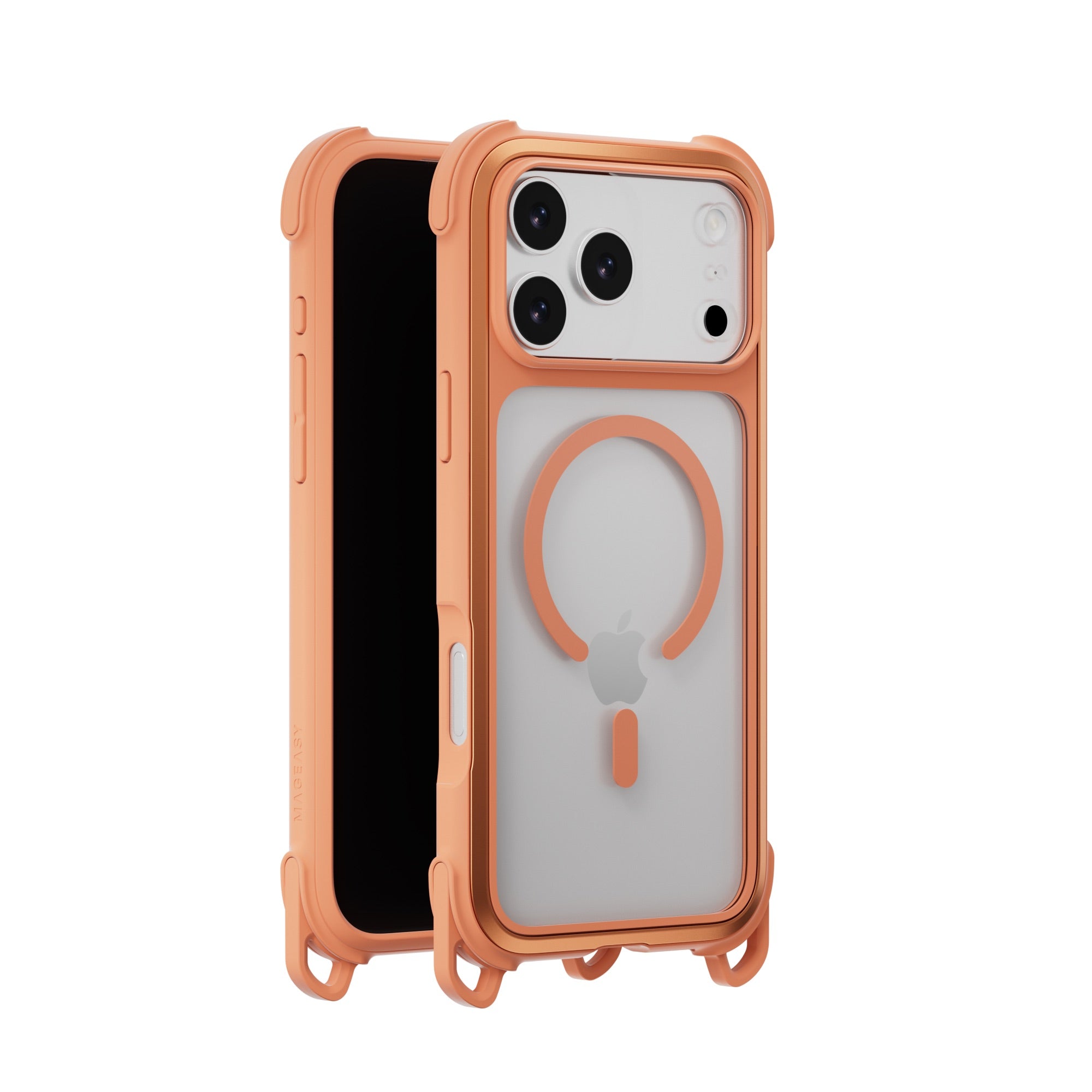 MAGEASY Odyssey Strap M MagSafe Rugged Lanyard Case - iPhone 17 Pro Max - Coral/Orange