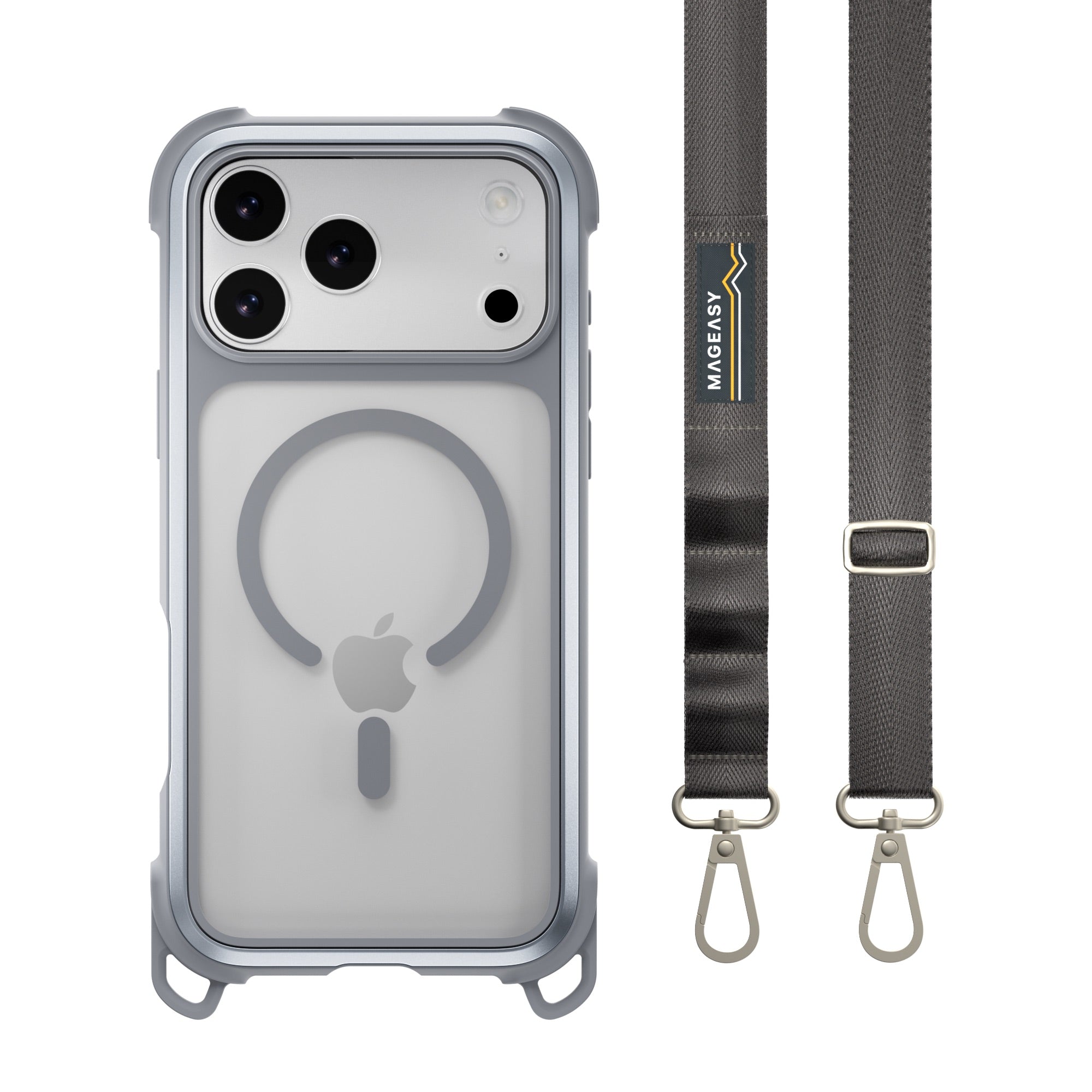 Mageasy Odyssey Strap M MagSafe Rugged Lanyard Case - iPhone 17 Pro Max - Mist/Concrete Gray