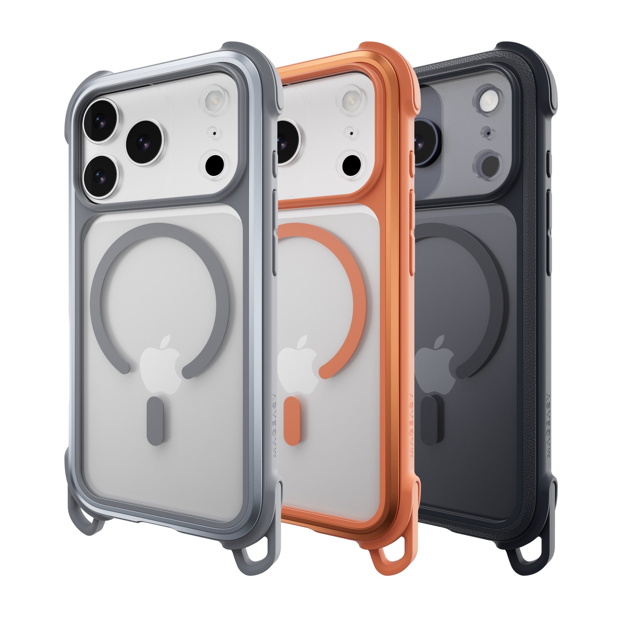 MAGEASY Odyssey Strap M for iPhone 17 Pro MagSafe Rugged Lanyard Case - Mist/Concrete Gray