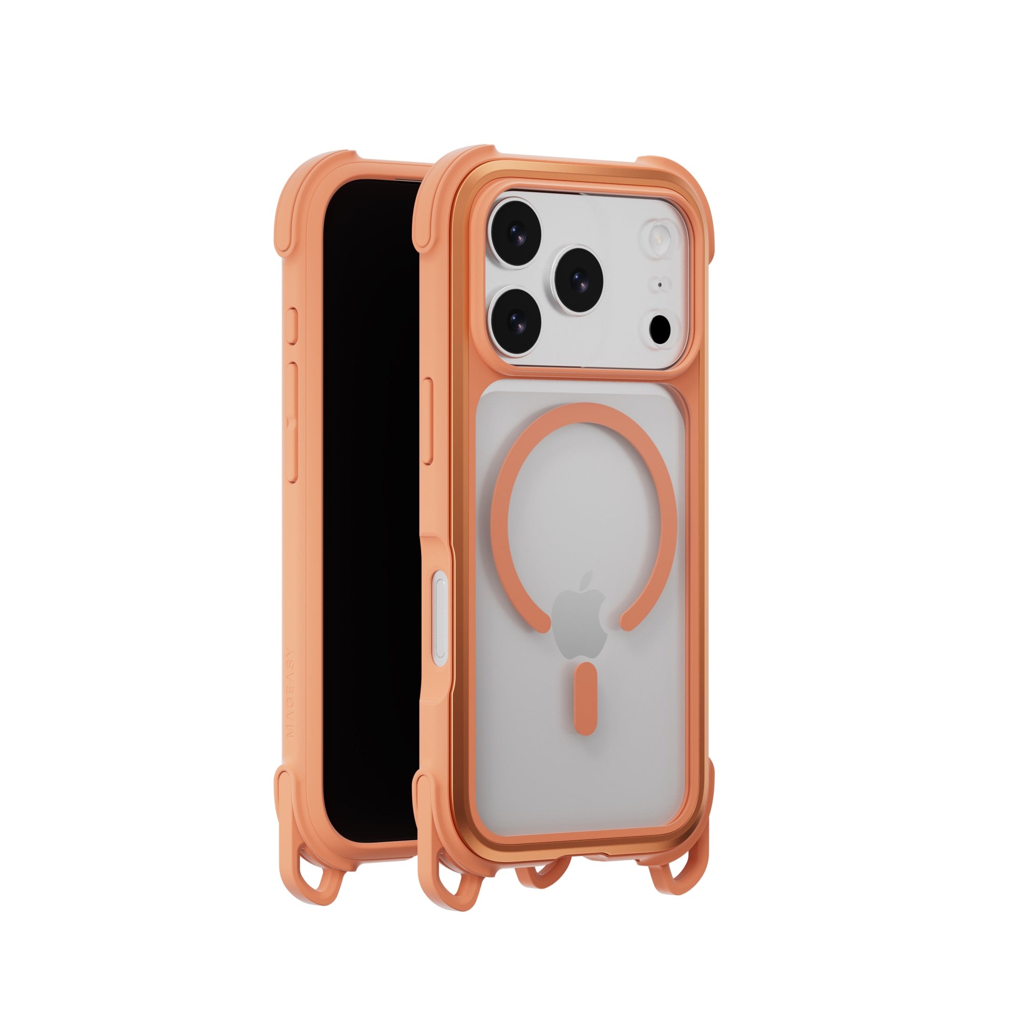 MAGEASY Odyssey Strap M for iPhone 17 Pro MagSafe Rugged Lanyard Case - Coral/Orange