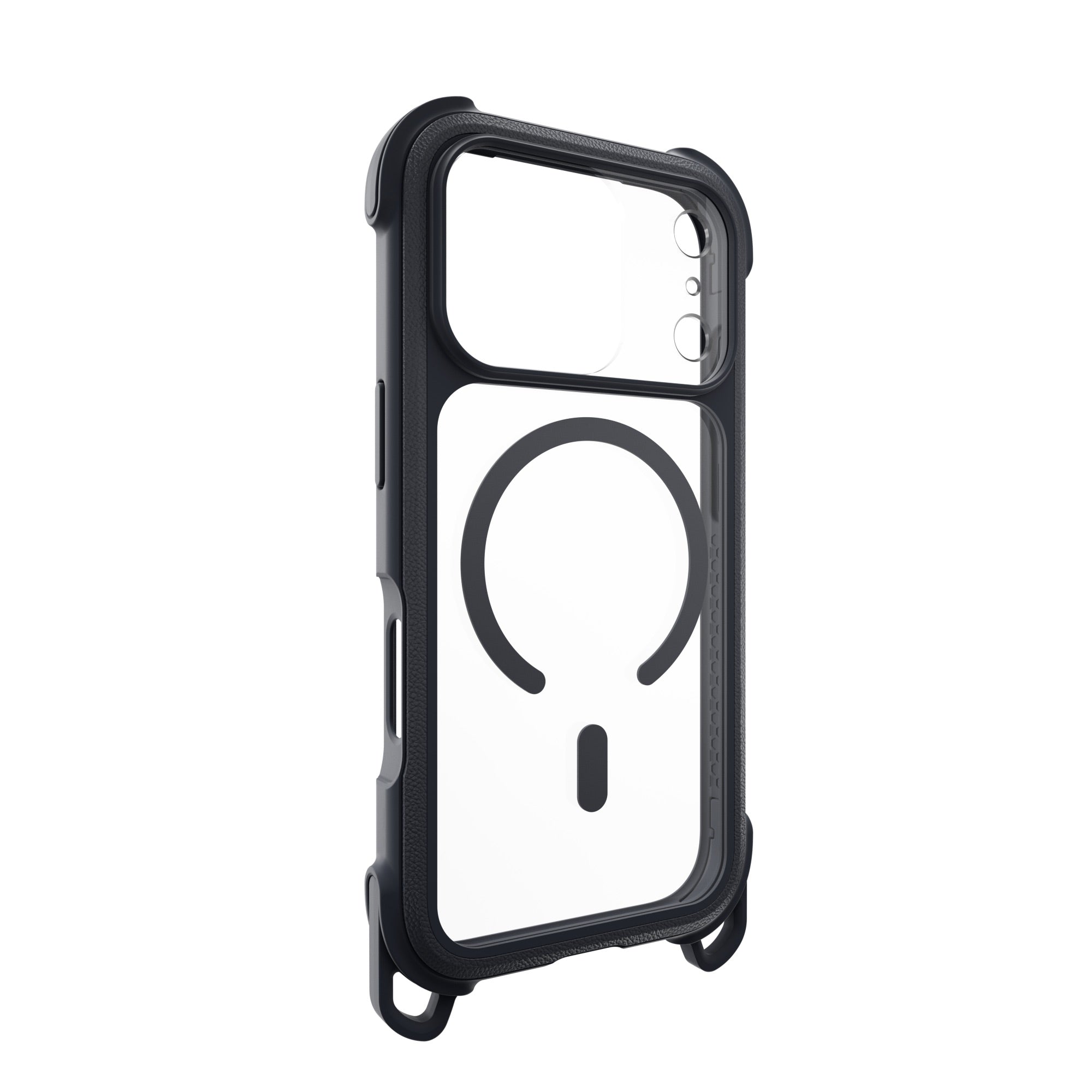 MAGEASY Odyssey Strap M for iPhone 17 Pro MagSafe Rugged Lanyard Case - Leatherette Midnight/Black