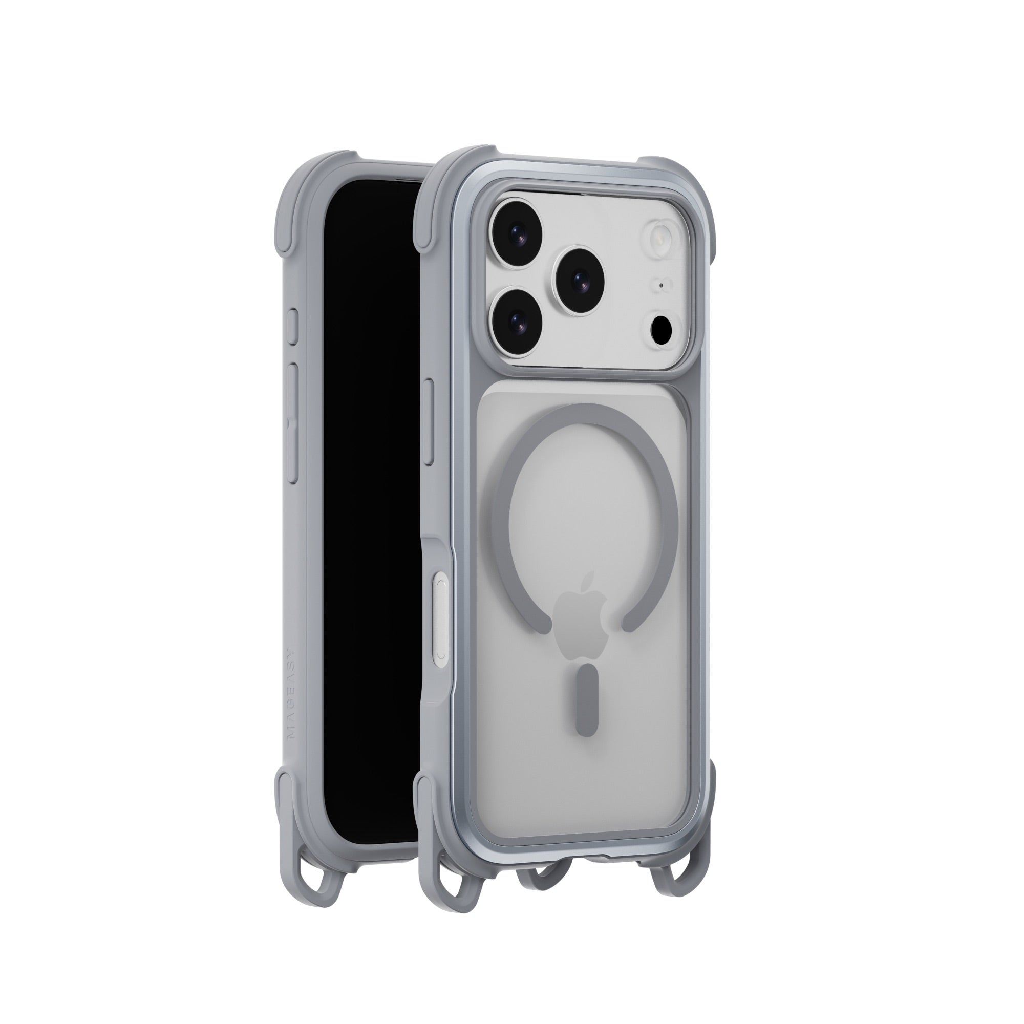 MAGEASY Odyssey Strap M for iPhone 17 Pro MagSafe Rugged Lanyard Case - Mist/Concrete Gray