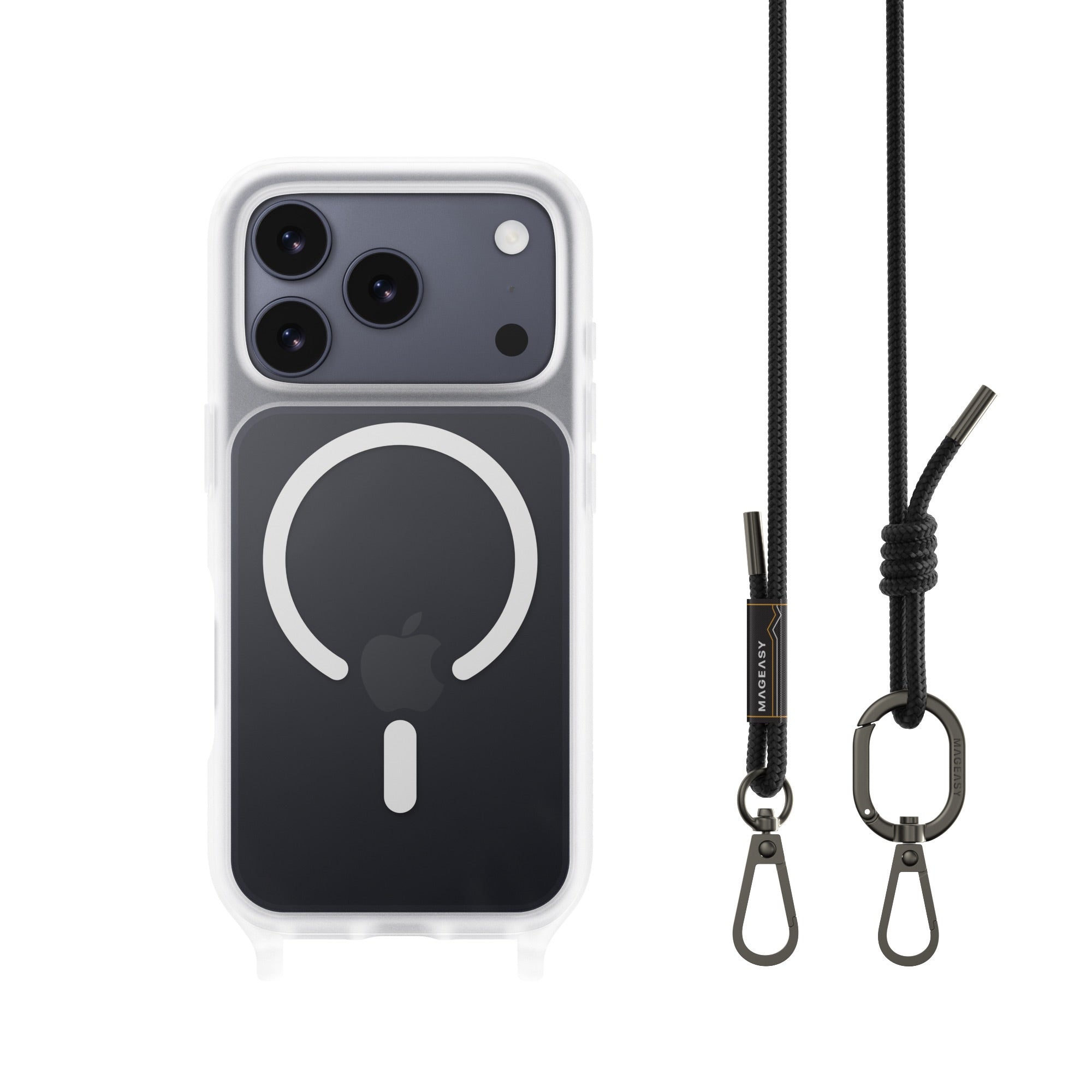 Mageasy ROAM M MagSafe Crossbody Lanyard Case for iPhone 17 Pro - Transparent Black