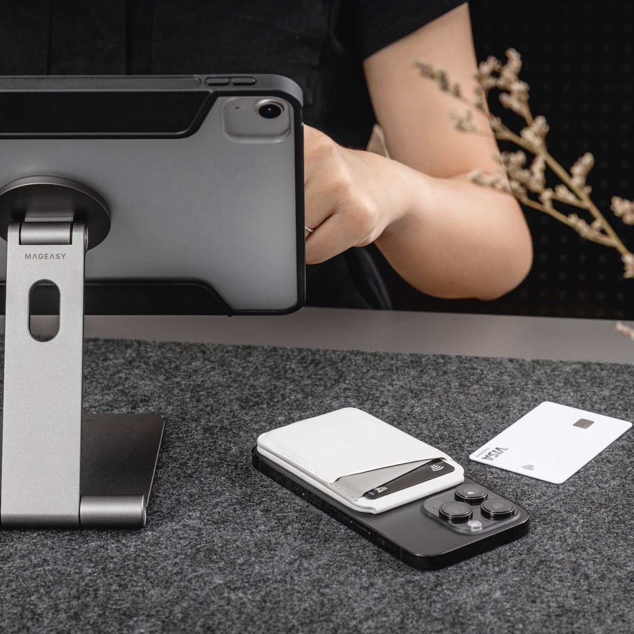 Mageasy Snap Stand Wallet MagSafe Card Holder with Stand – RFID Blocking - Black