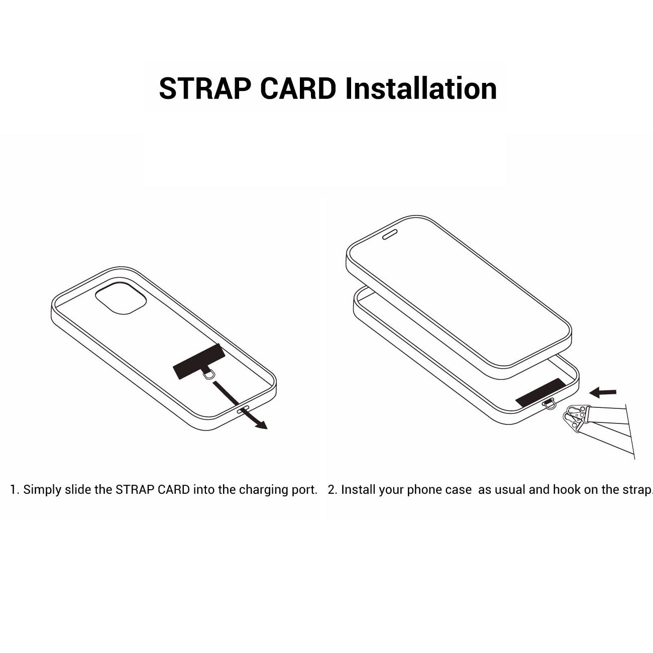 MAGEASY Universal Strap Card – Ultra-Thin Phone Lanyard Adapter for iPhone & Android -Black