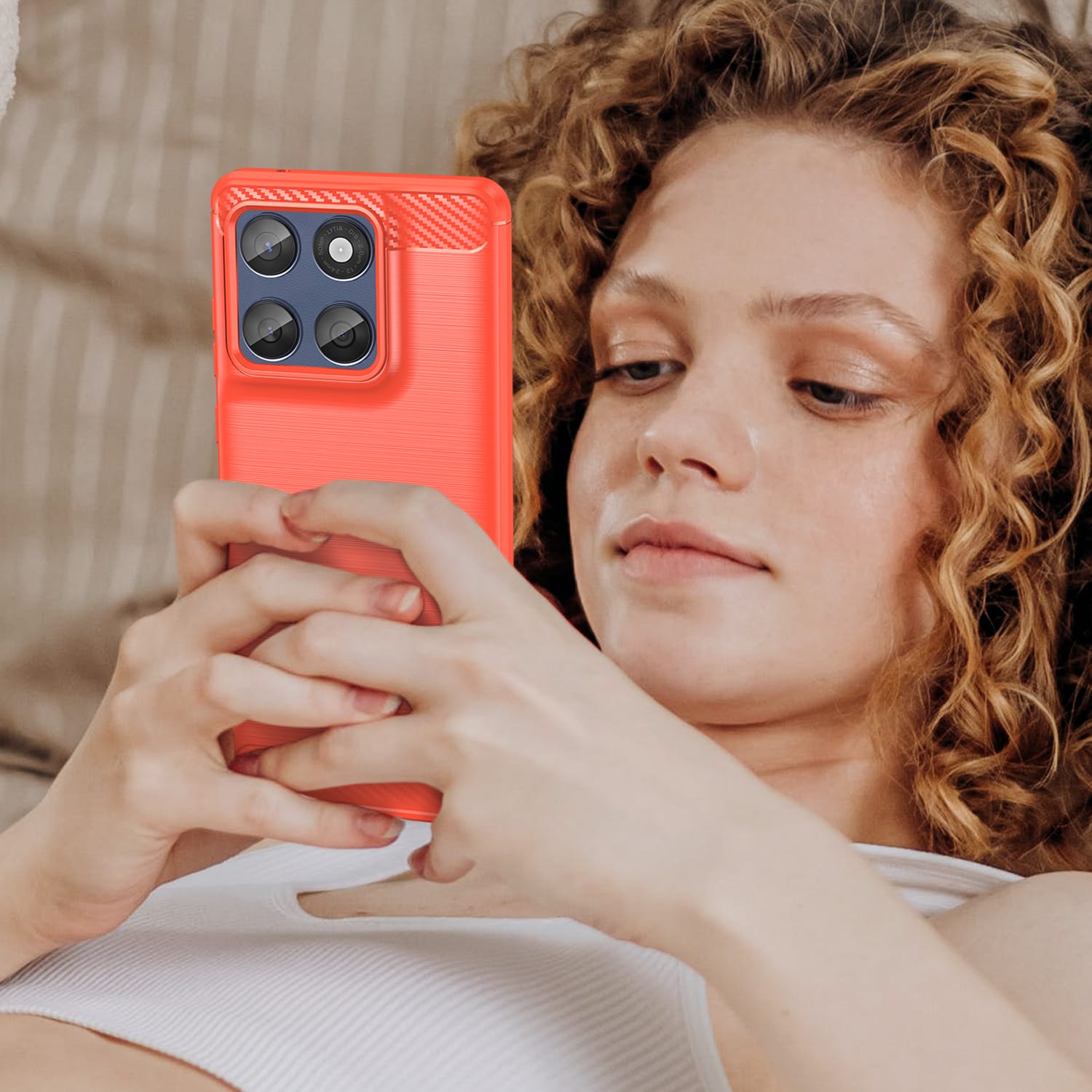 Moto Edge 60Fusion Carbon Fibre TPU Case Slim Shockproof Cover Red