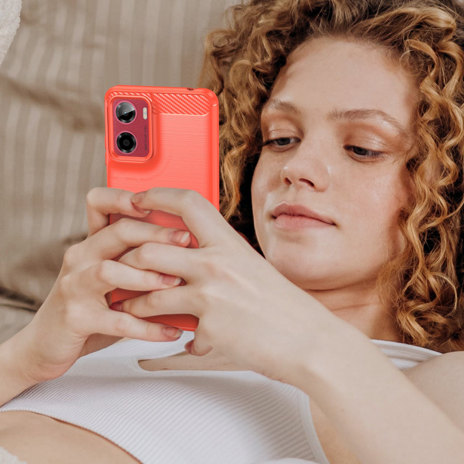 Motorola Moto G05 4G Carbon Fibre TPU Case Slim Shockproof Cover Red