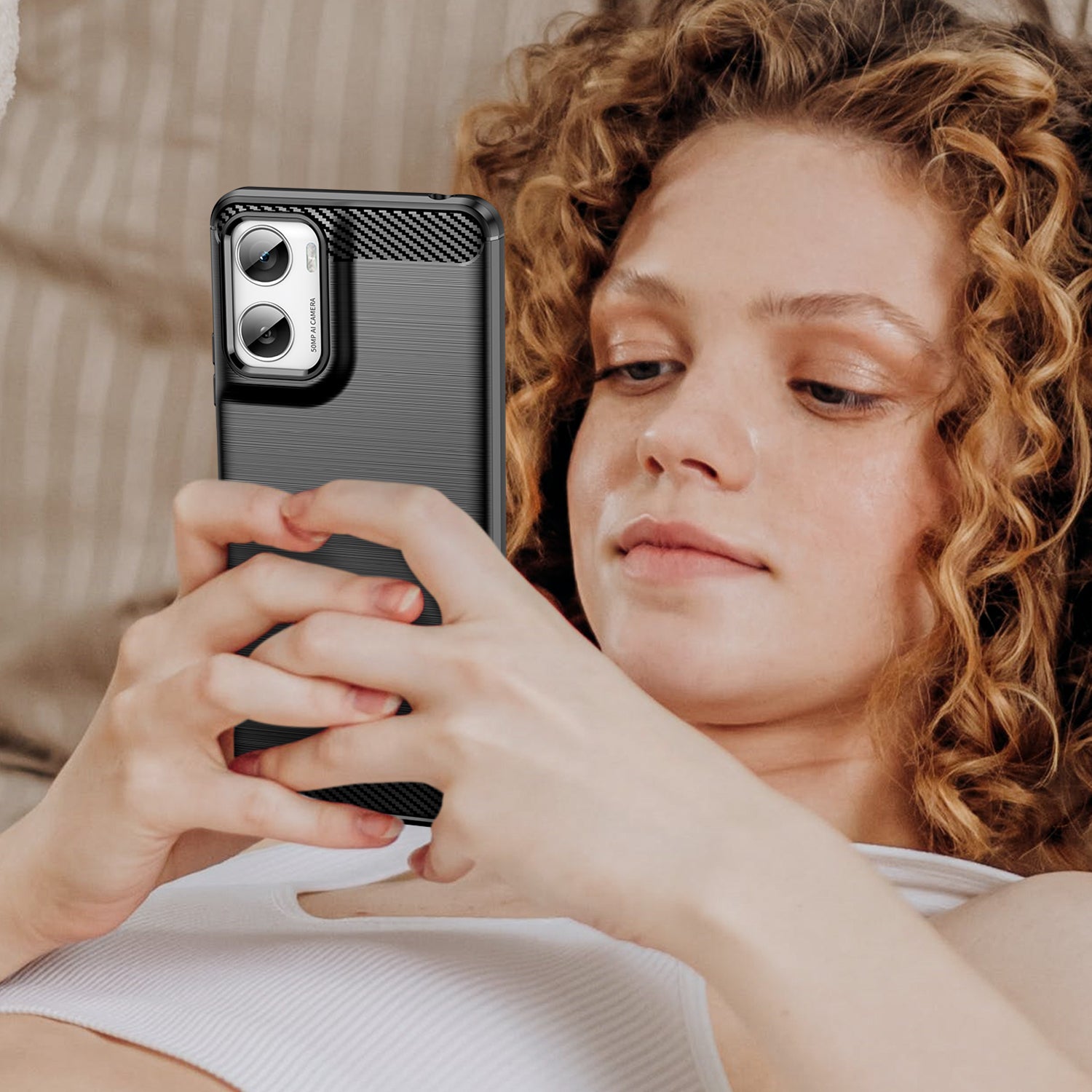 Moto G06 4G Carbon Fibre TPU Case Slim Shockproof Cover Black