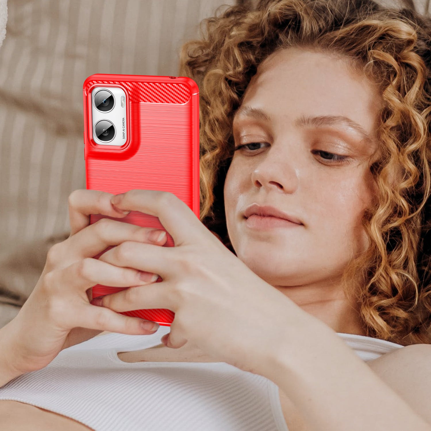 Moto G06 4G Carbon Fibre TPU Case Slim Shockproof Cover Red