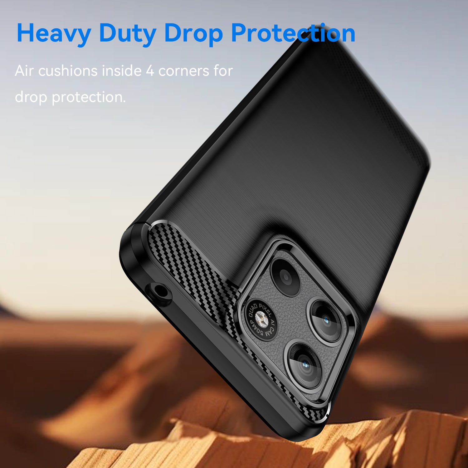 Motorola Moto G15 4G Carbon Fibre TPU Case Slim Shockproof Cover Black