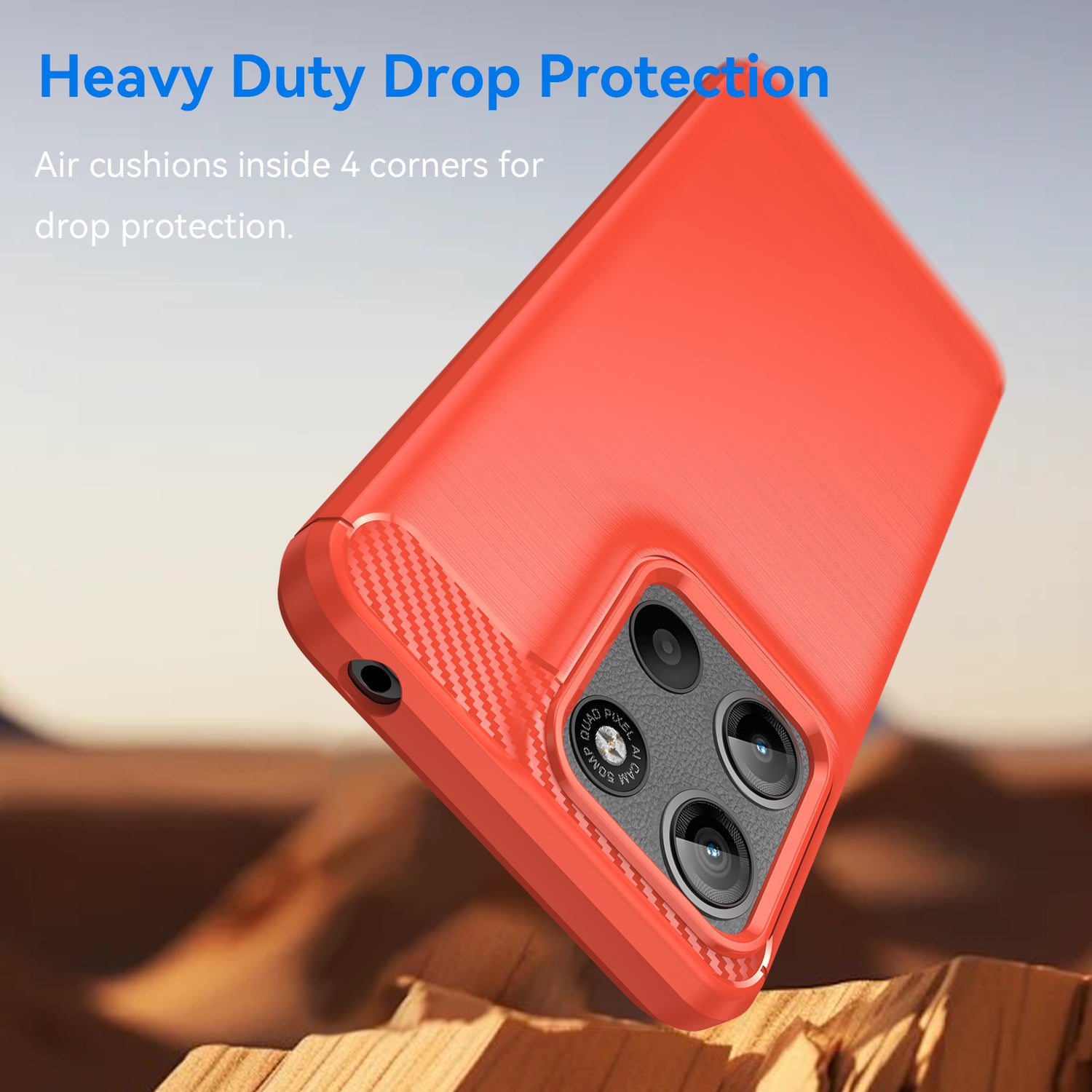 Motorola Moto G15 4G Carbon Fibre TPU Case Slim Shockproof Cover Red