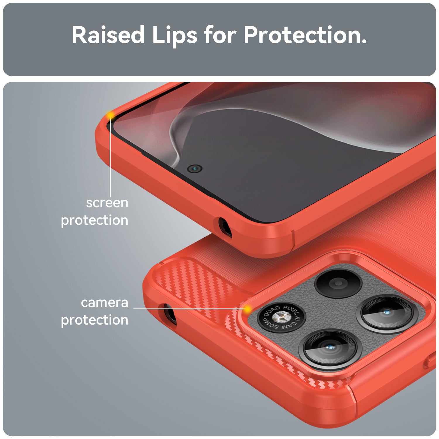 Motorola Moto G15 4G Carbon Fibre TPU Case Slim Shockproof Cover Red