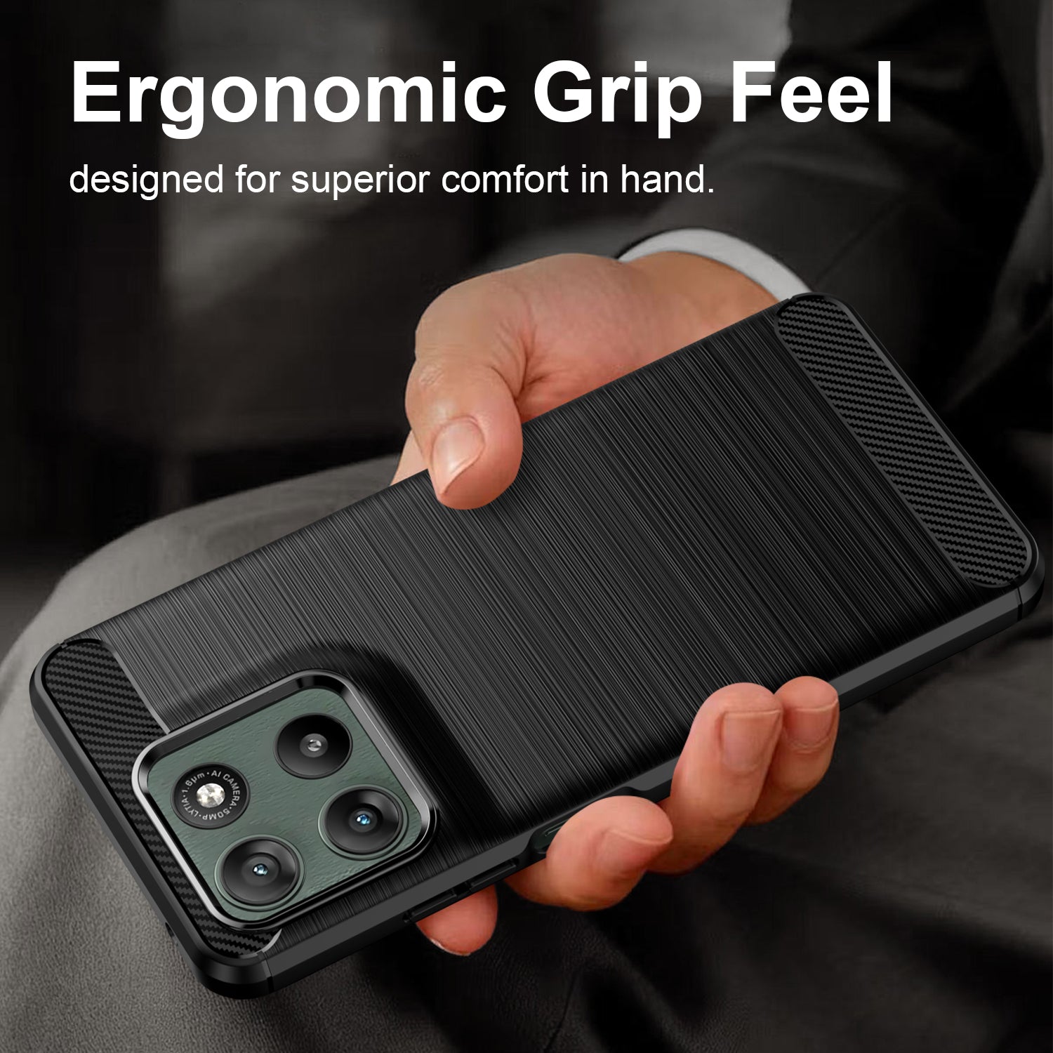Motorola Moto G37 / G47 Carbon Fibre TPU Case Slim Shockproof Cover Black