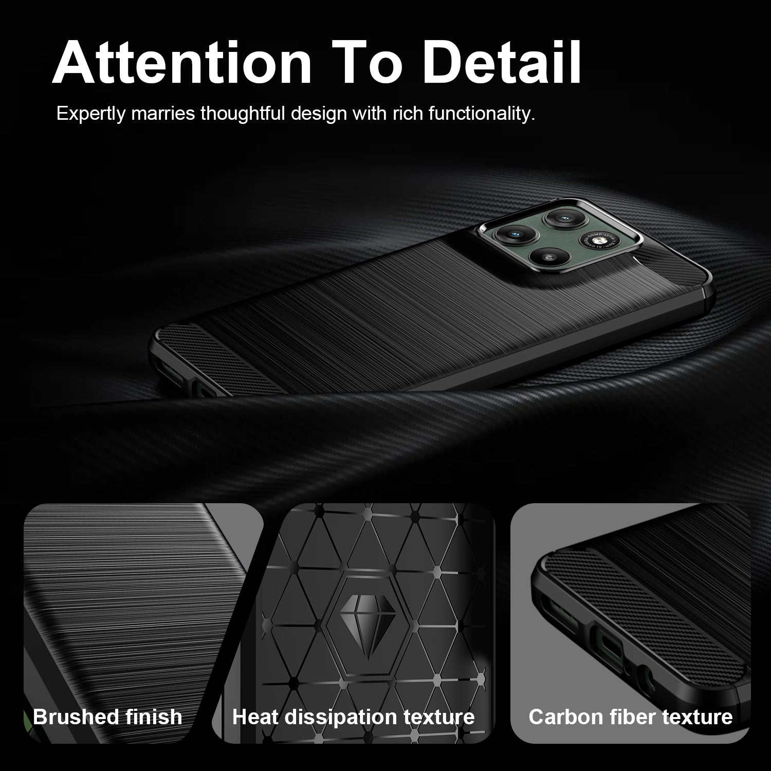 Motorola Moto G37 / G47 Carbon Fibre TPU Case Slim Shockproof Cover Black