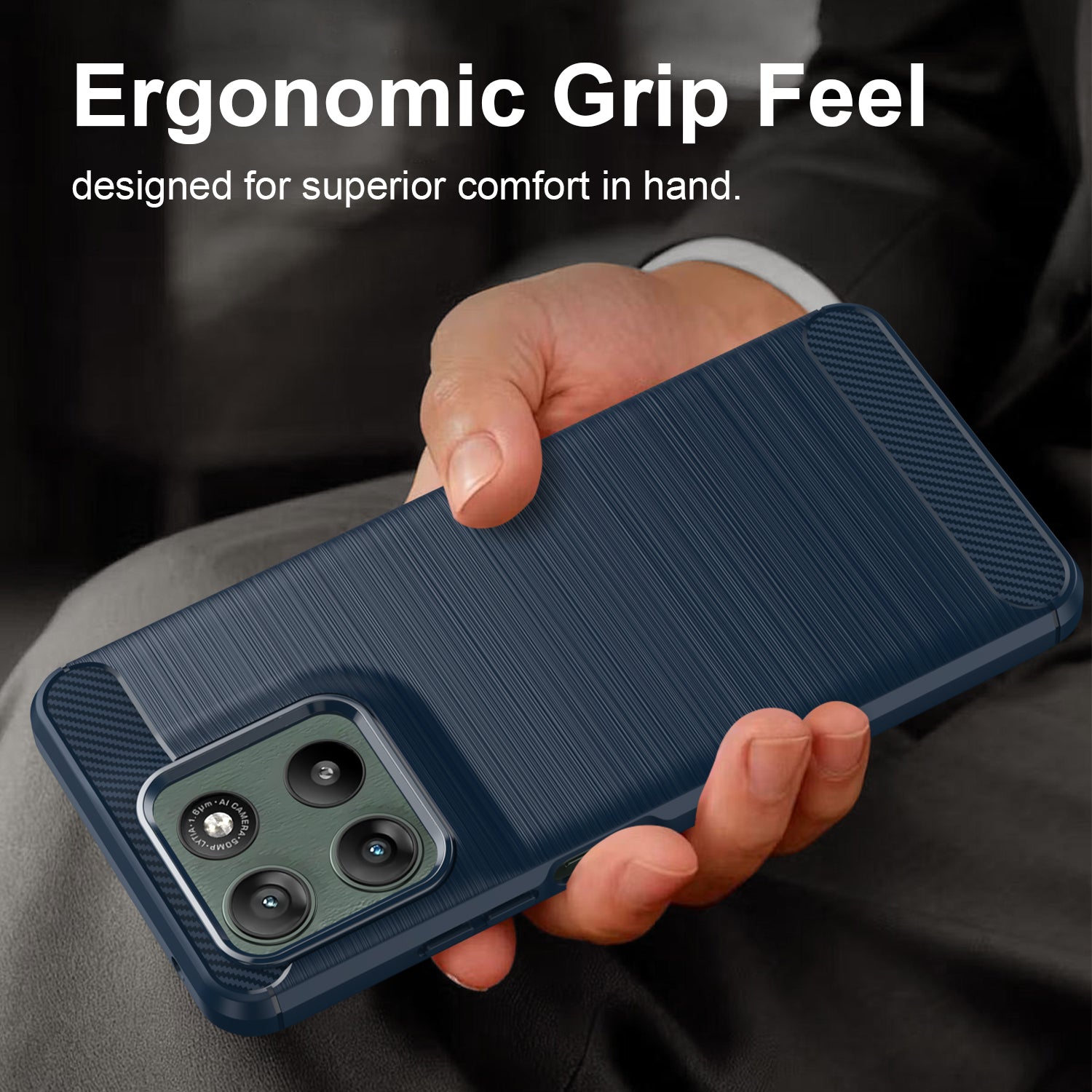 Motorola Moto G37 / G47 Carbon Fibre TPU Case Slim Shockproof Cover Navy