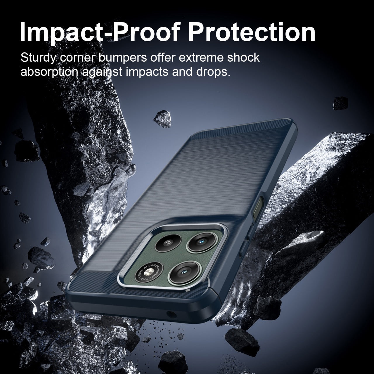 Motorola Moto G37 / G47 Carbon Fibre TPU Case Slim Shockproof Cover Navy