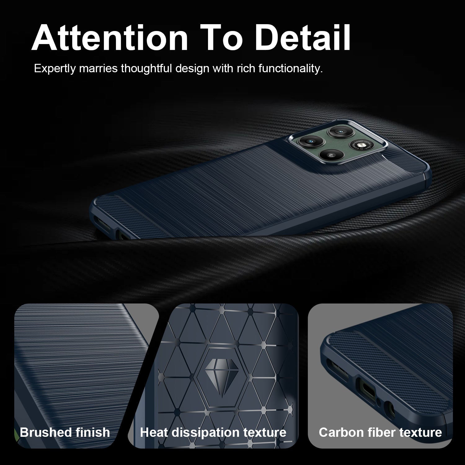 Motorola Moto G37 / G47 Carbon Fibre TPU Case Slim Shockproof Cover Navy