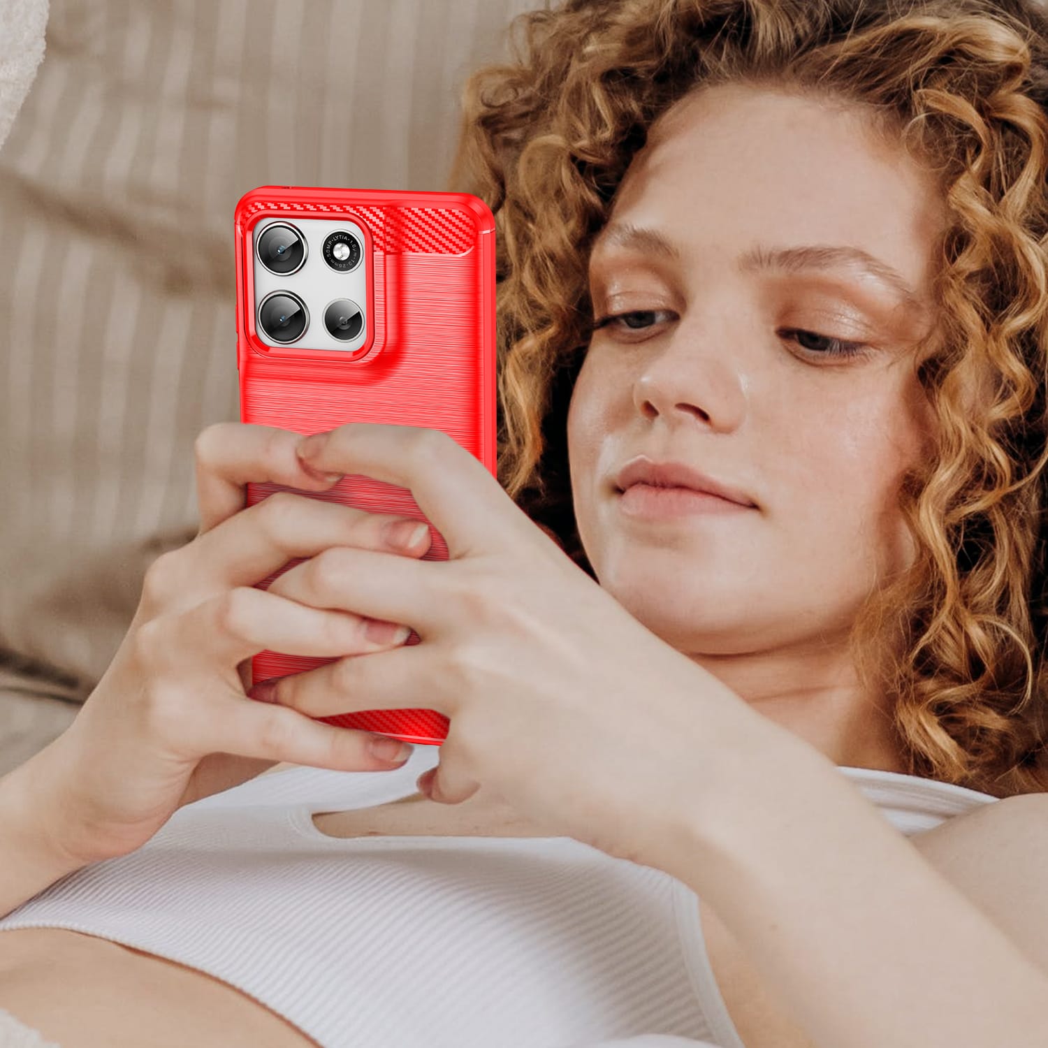 Moto G56 5G Carbon Fibre TPU Case Slim Shockproof Cover Red