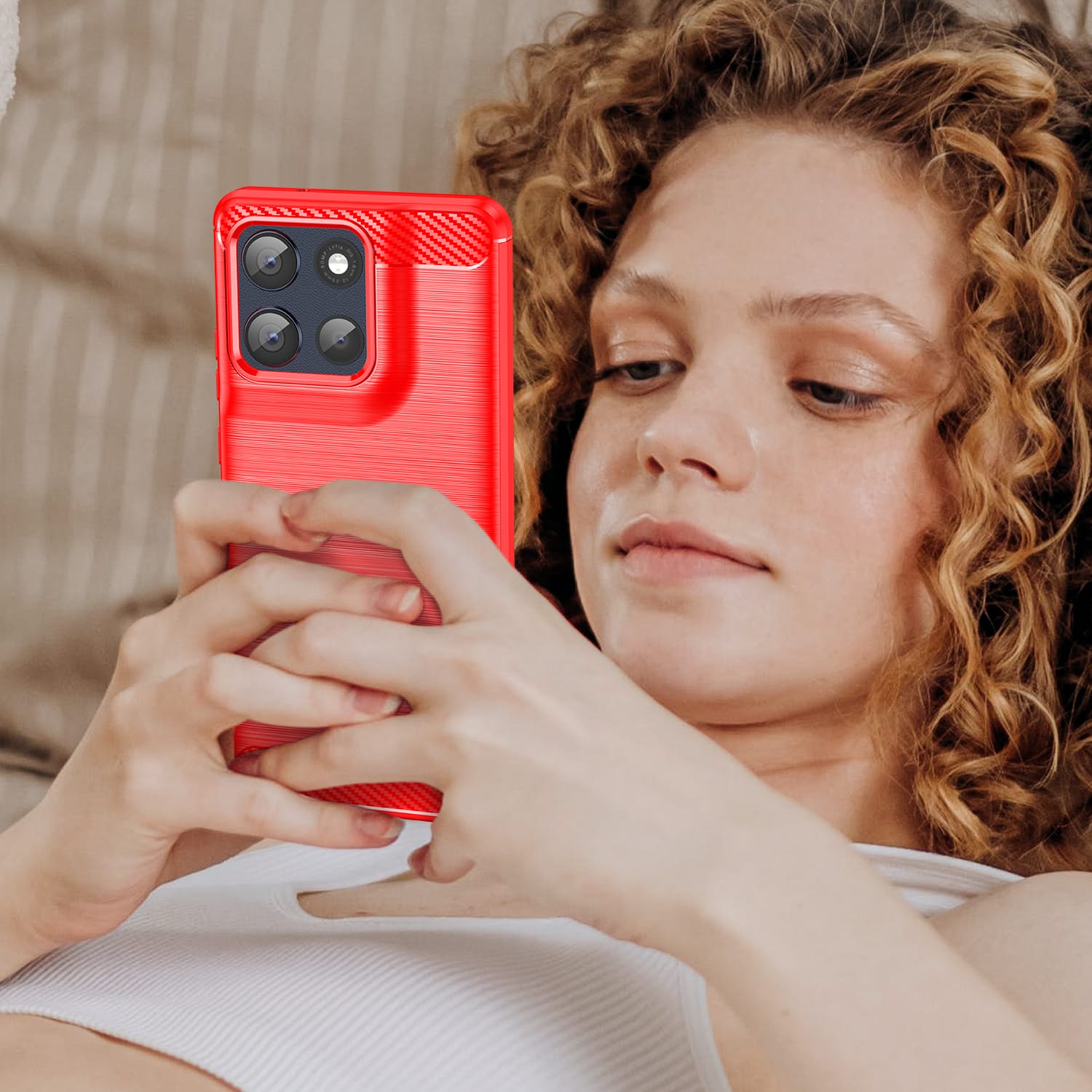 Moto G86 5G Carbon Fibre TPU Case Slim Shockproof Cover Red