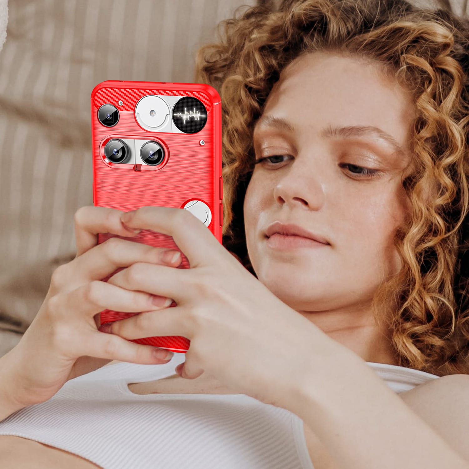 NOTHING Phone (3) Carbon Fibre TPU Case Slim Shockproof Cover Red