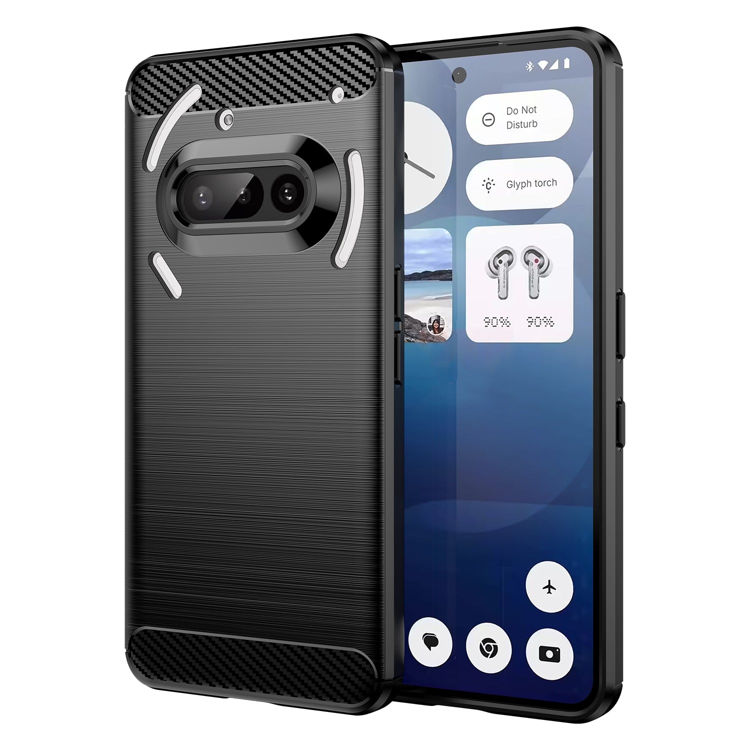 Nothing Phone (3a) Carbon Fibre TPU Case Slim Shockproof Cover Black