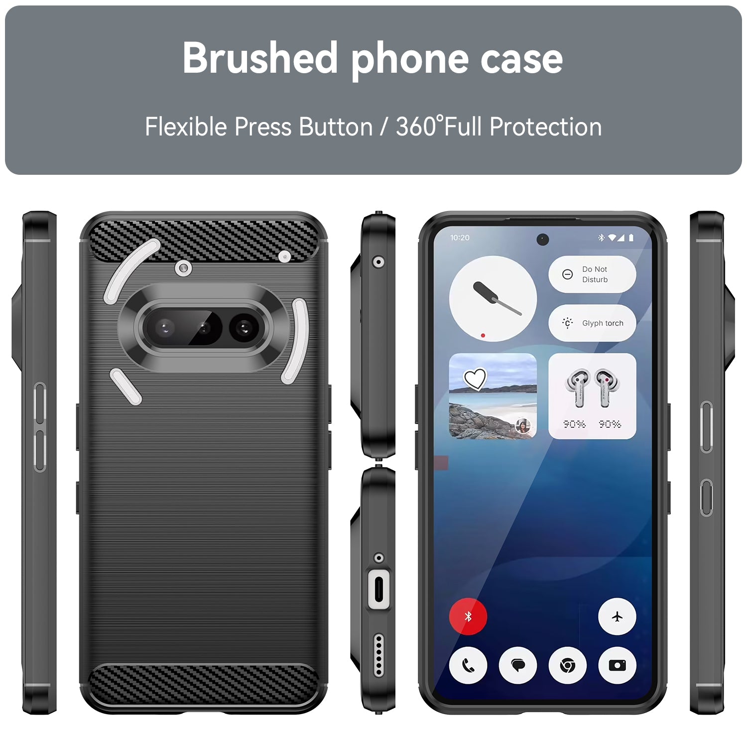 Nothing Phone (3a) Carbon Fibre TPU Case Slim Shockproof Cover Black