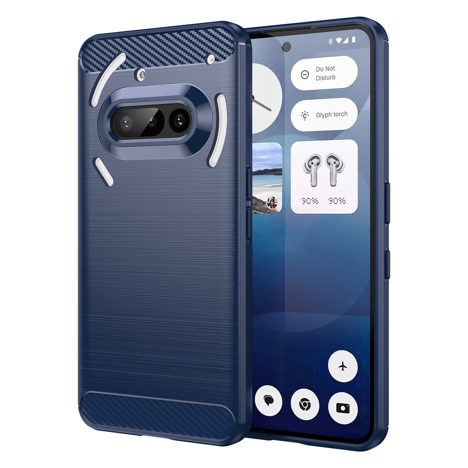 Nothing Phone (3a) Carbon Fibre TPU Case Slim Shockproof Cover Navy