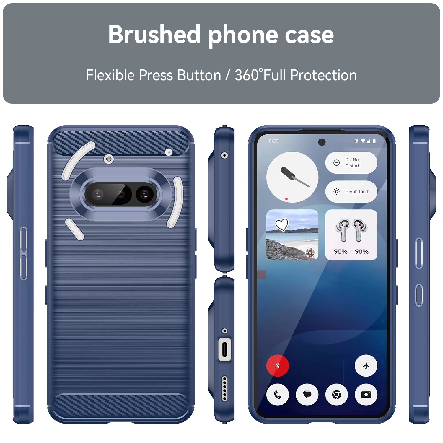 Nothing Phone (3a) Carbon Fibre TPU Case Slim Shockproof Cover Navy