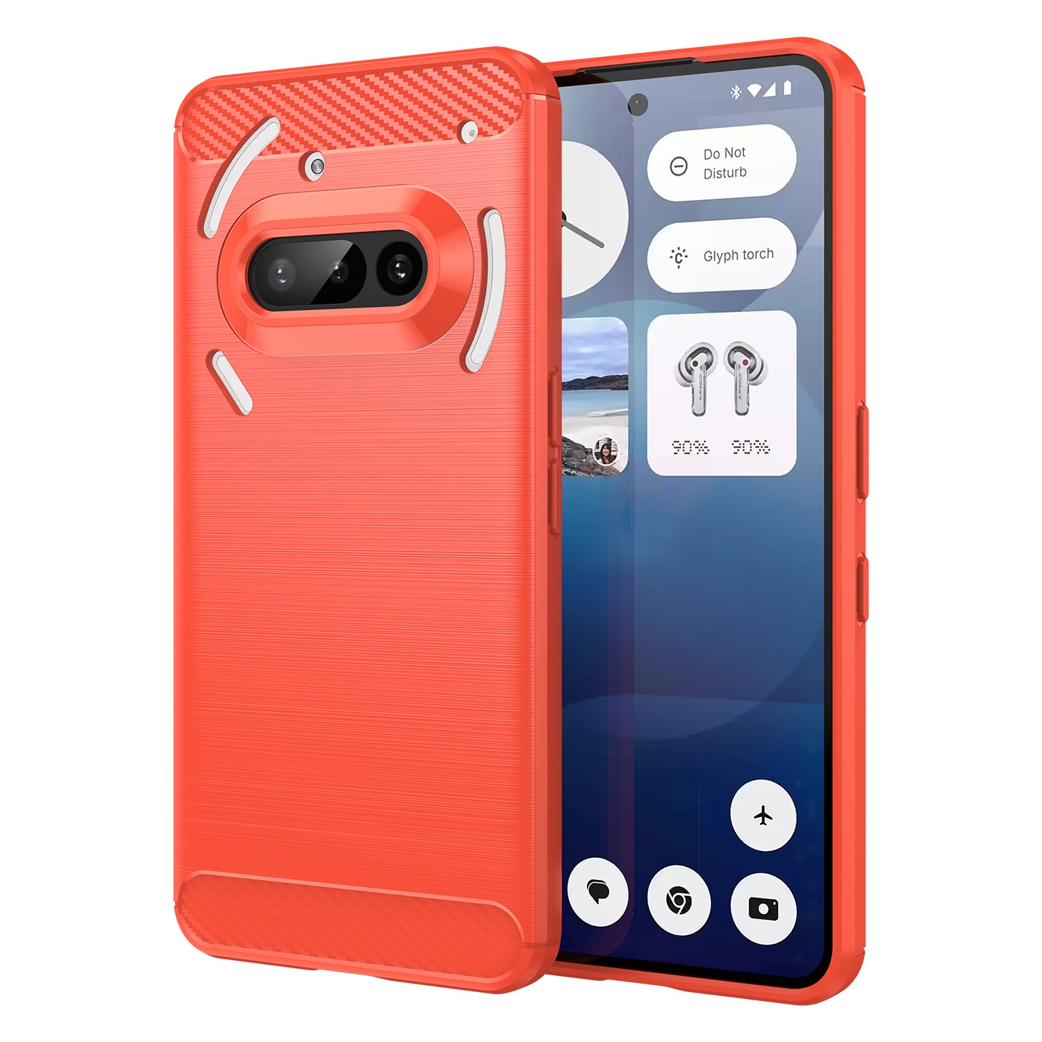 Nothing Phone (3a) Carbon Fibre TPU Case Slim Shockproof Cover Red