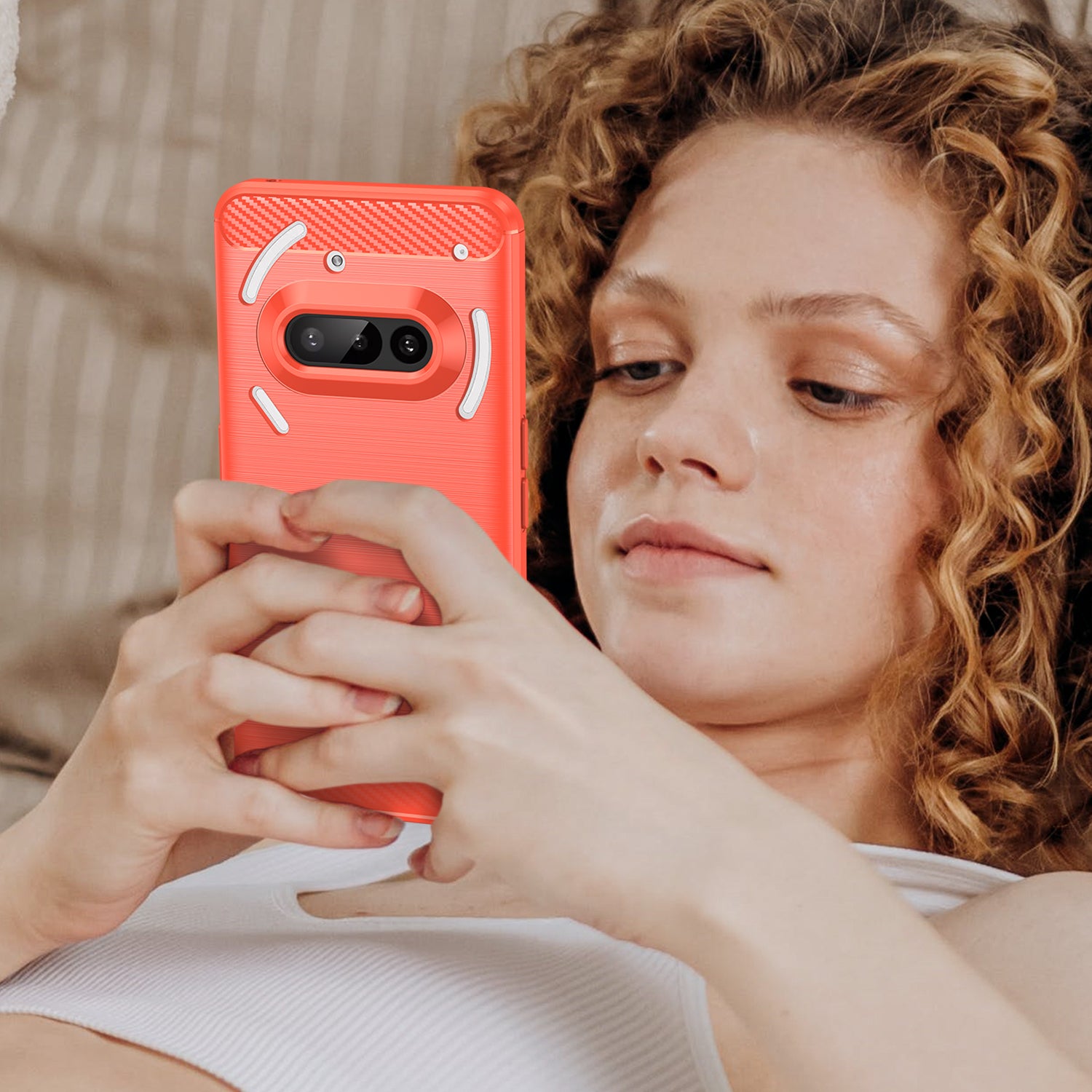 Nothing Phone (3a) Carbon Fibre TPU Case Slim Shockproof Cover Red