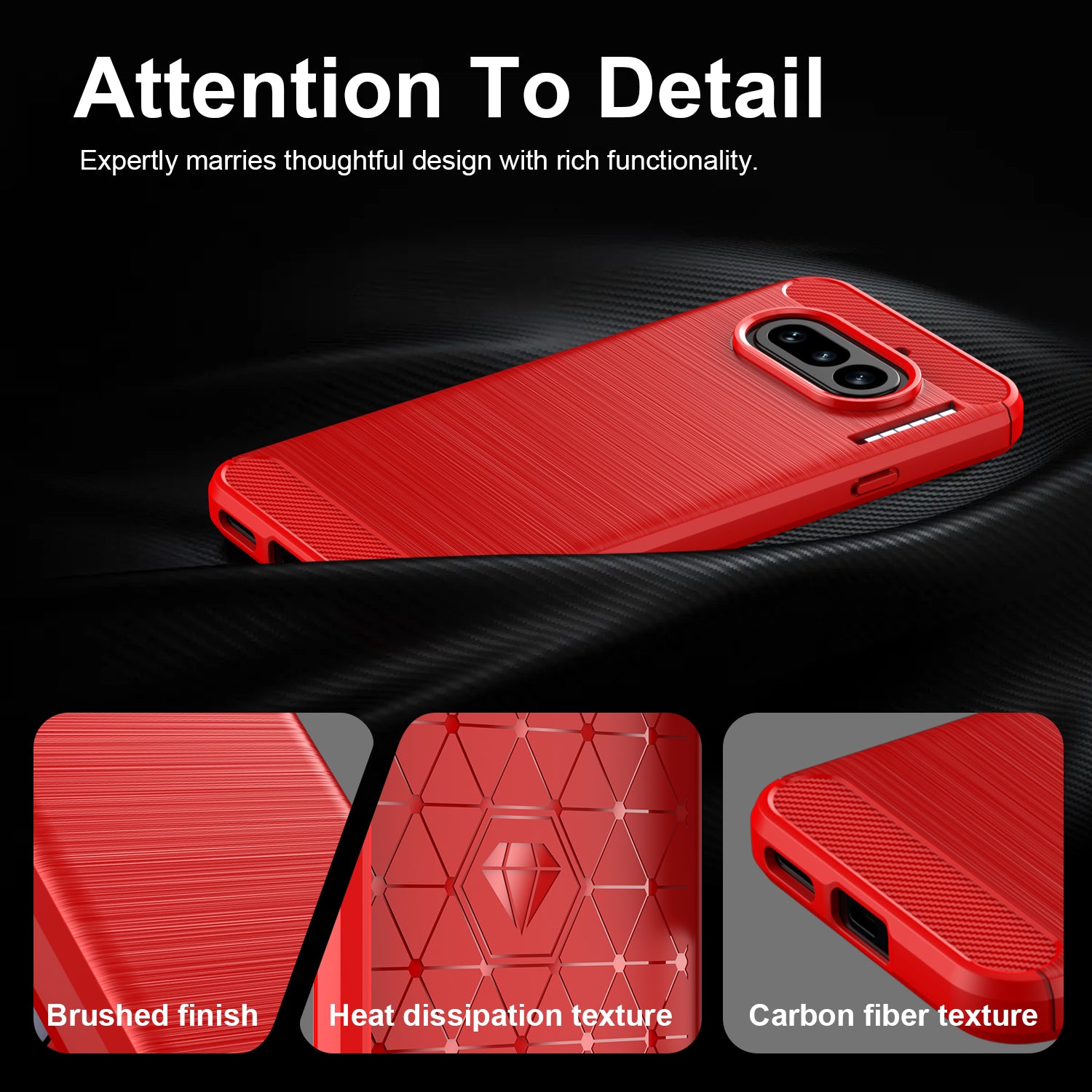 NOTHING Phone (4a) Carbon Fibre TPU Case Slim Shockproof Cover Red
