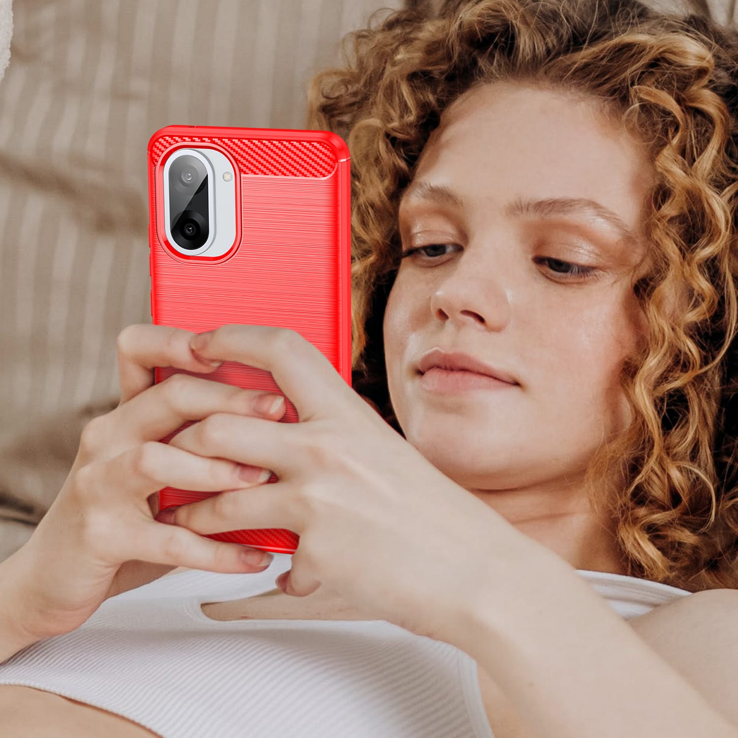 OnePlus Nord CE5 Carbon Fibre TPU Case Slim Shockproof Cover Red