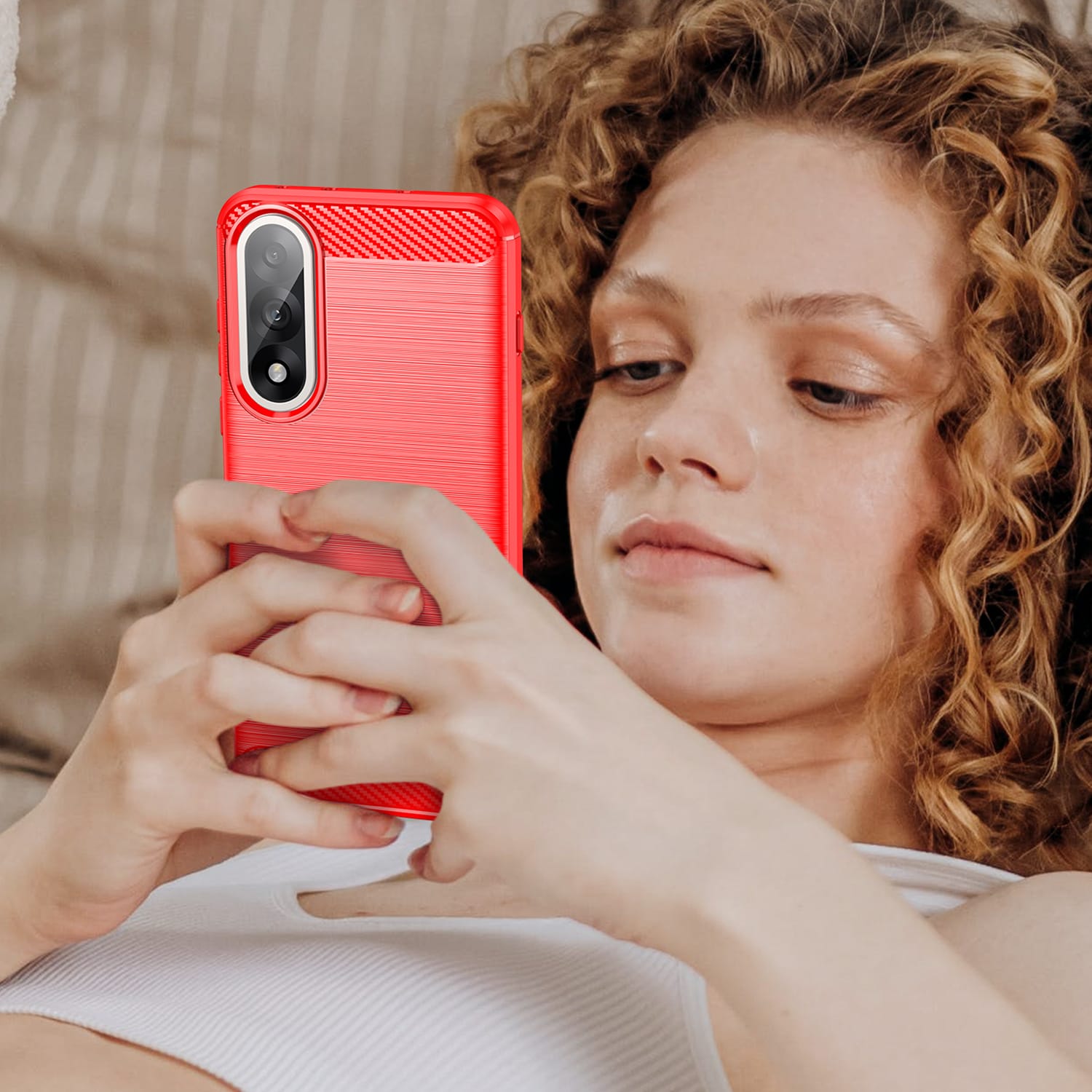 OnePlus Nord 5 Carbon Fibre TPU Case Slim Shockproof Cover Red