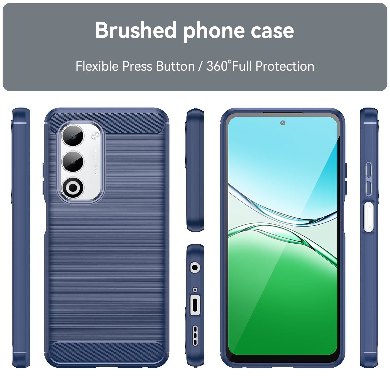 OPPO A5 Carbon Fibre TPU Case Slim Shockproof Cover Navy