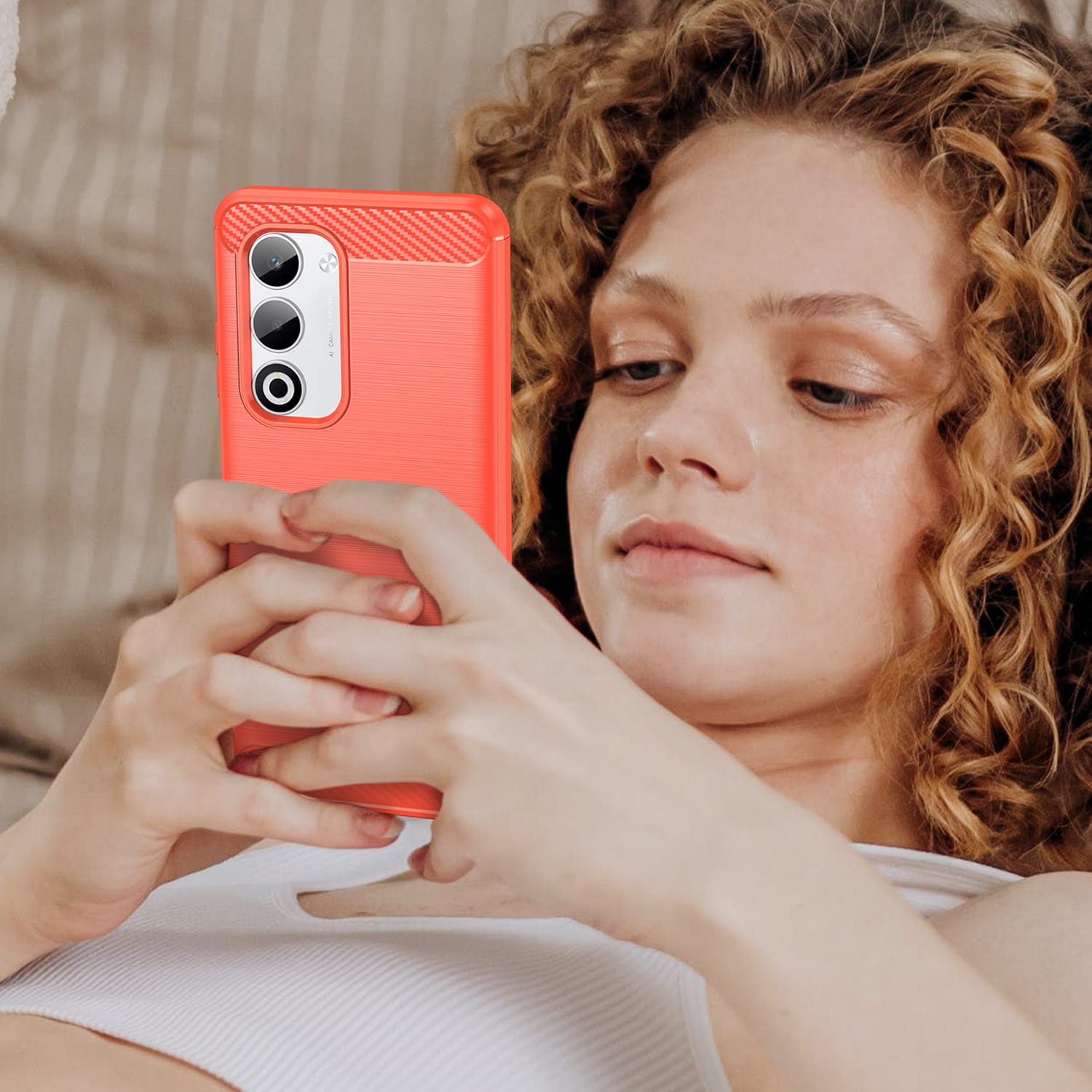 OPPO A5 Carbon Fibre TPU Case Slim Shockproof Cover Red