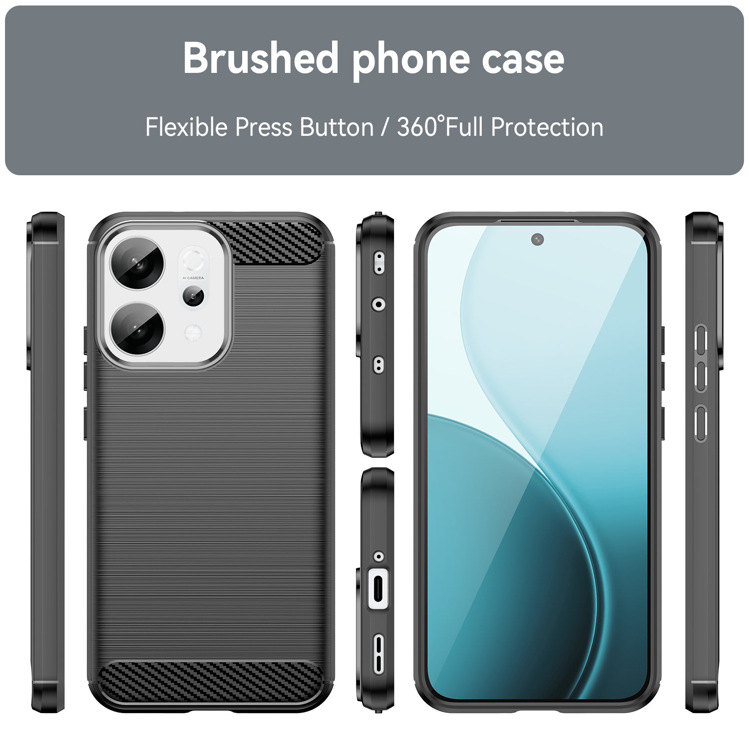 OPPO Reno14 Carbon Fibre TPU Case Slim Shockproof Cover Black