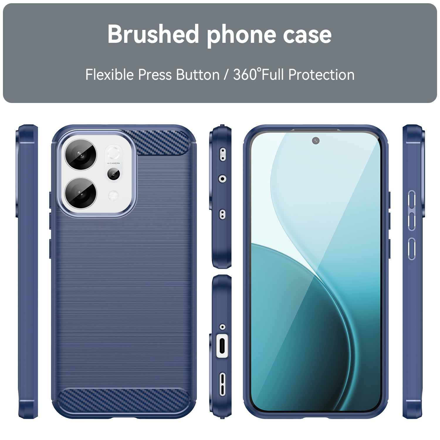 OPPO Reno14 Carbon Fibre TPU Case Slim Shockproof Cover Navy