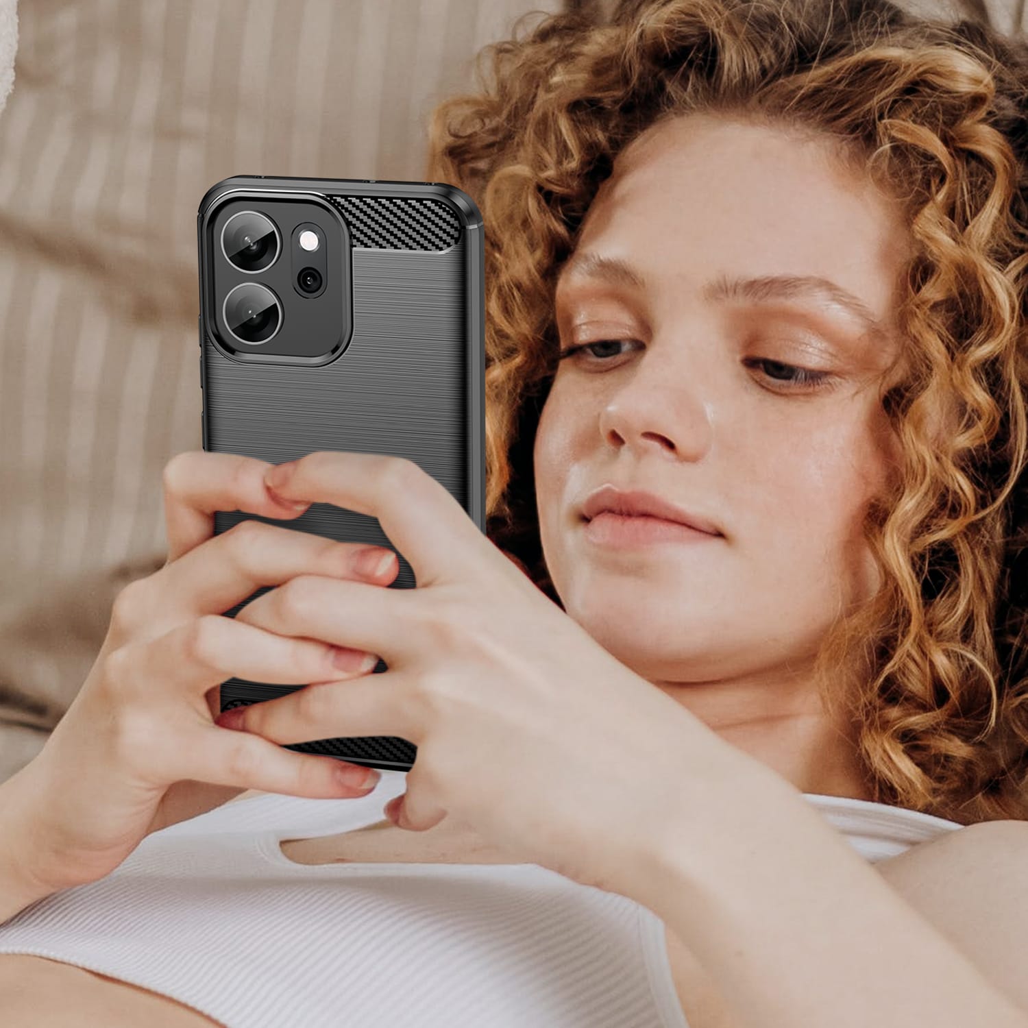 OPPO Reno14 F Carbon Fibre TPU Case Slim Shockproof Cover Black