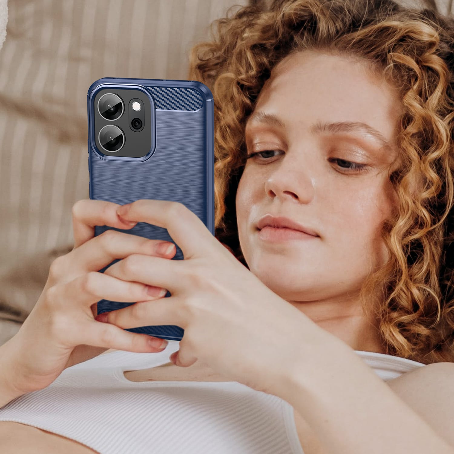 OPPO Reno14 F Carbon Fibre TPU Case Slim Shockproof Cover Navy