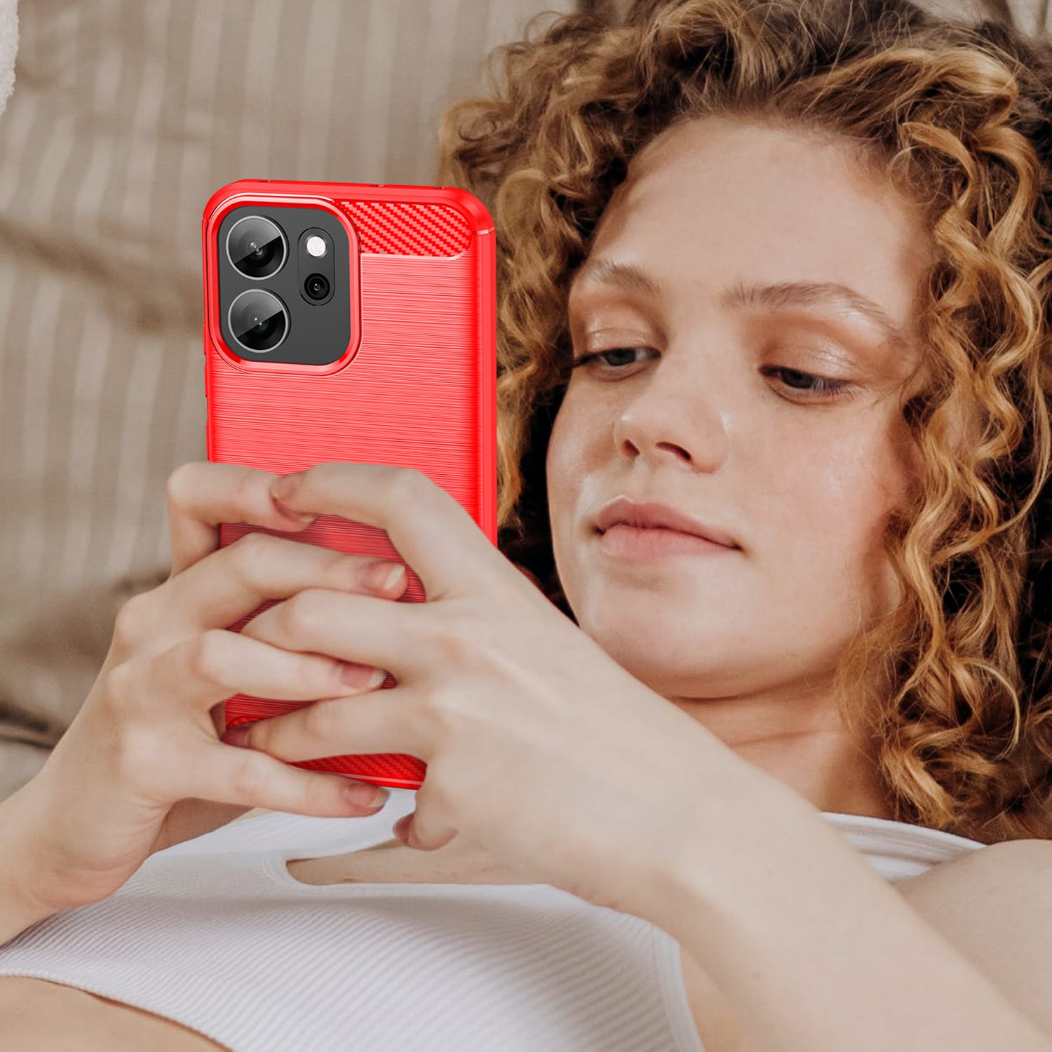 OPPO Reno14 F Carbon Fibre TPU Case Slim Shockproof Cover Red