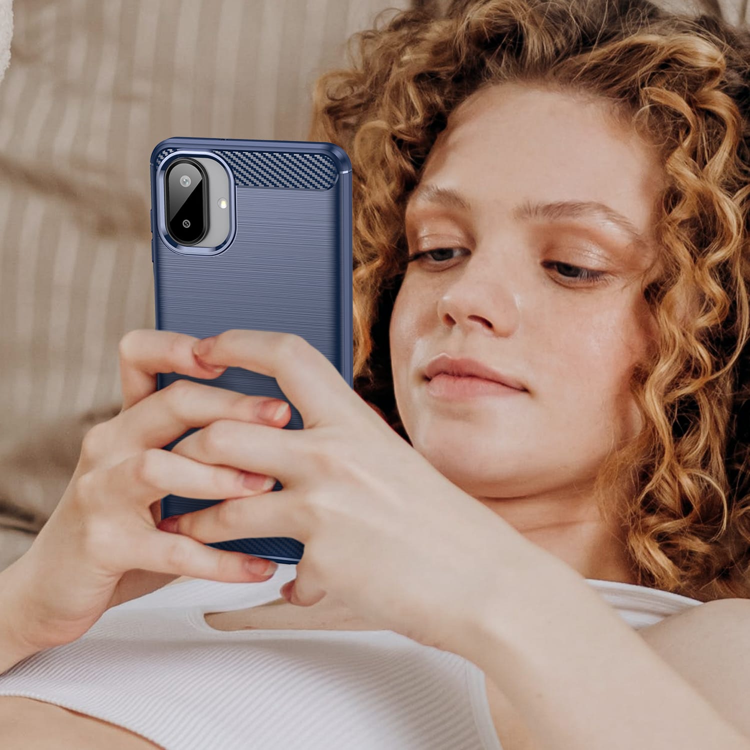 Samsung A07 Carbon Fibre TPU Case Slim Shockproof Cover Navy