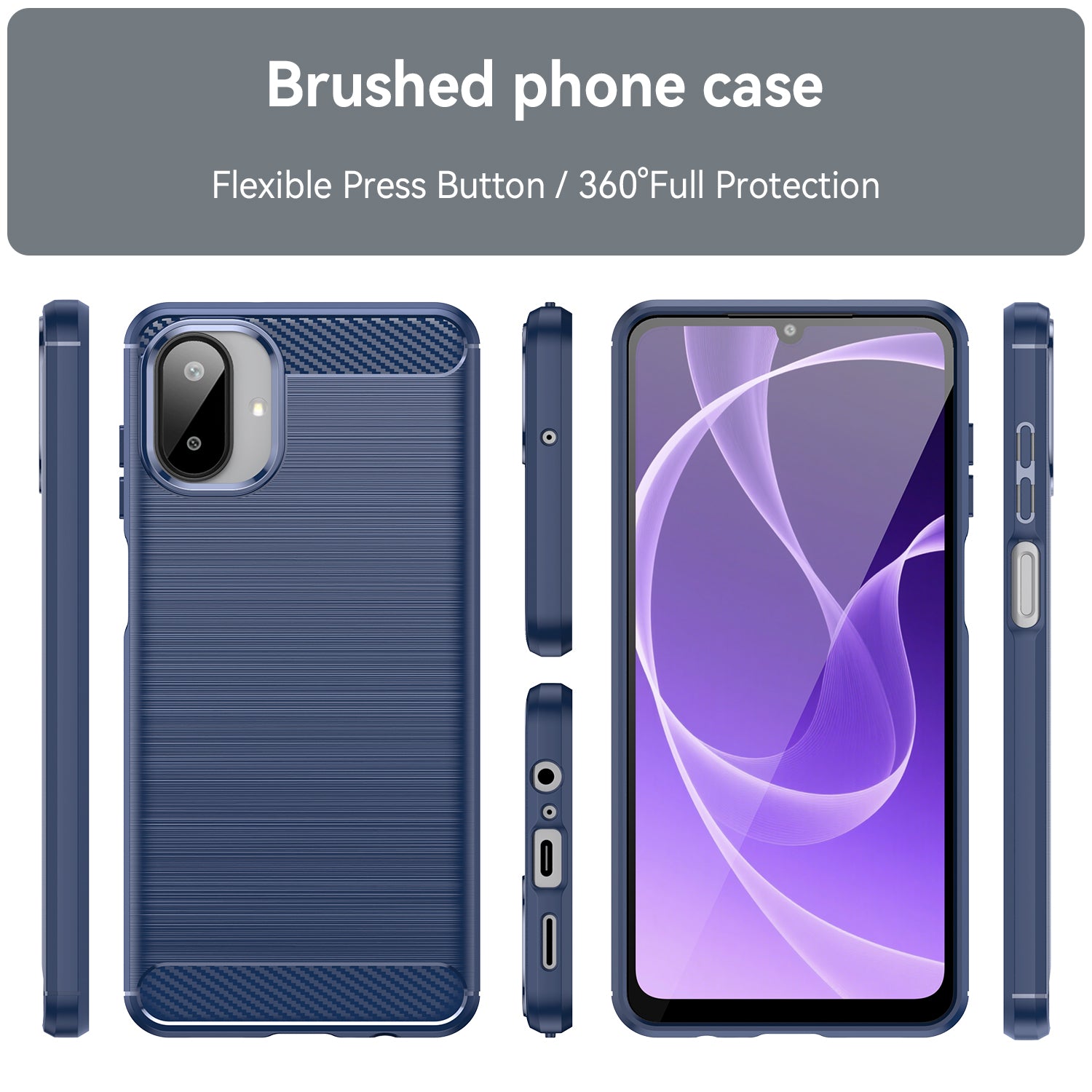 Samsung A07 Carbon Fibre TPU Case Slim Shockproof Cover Navy